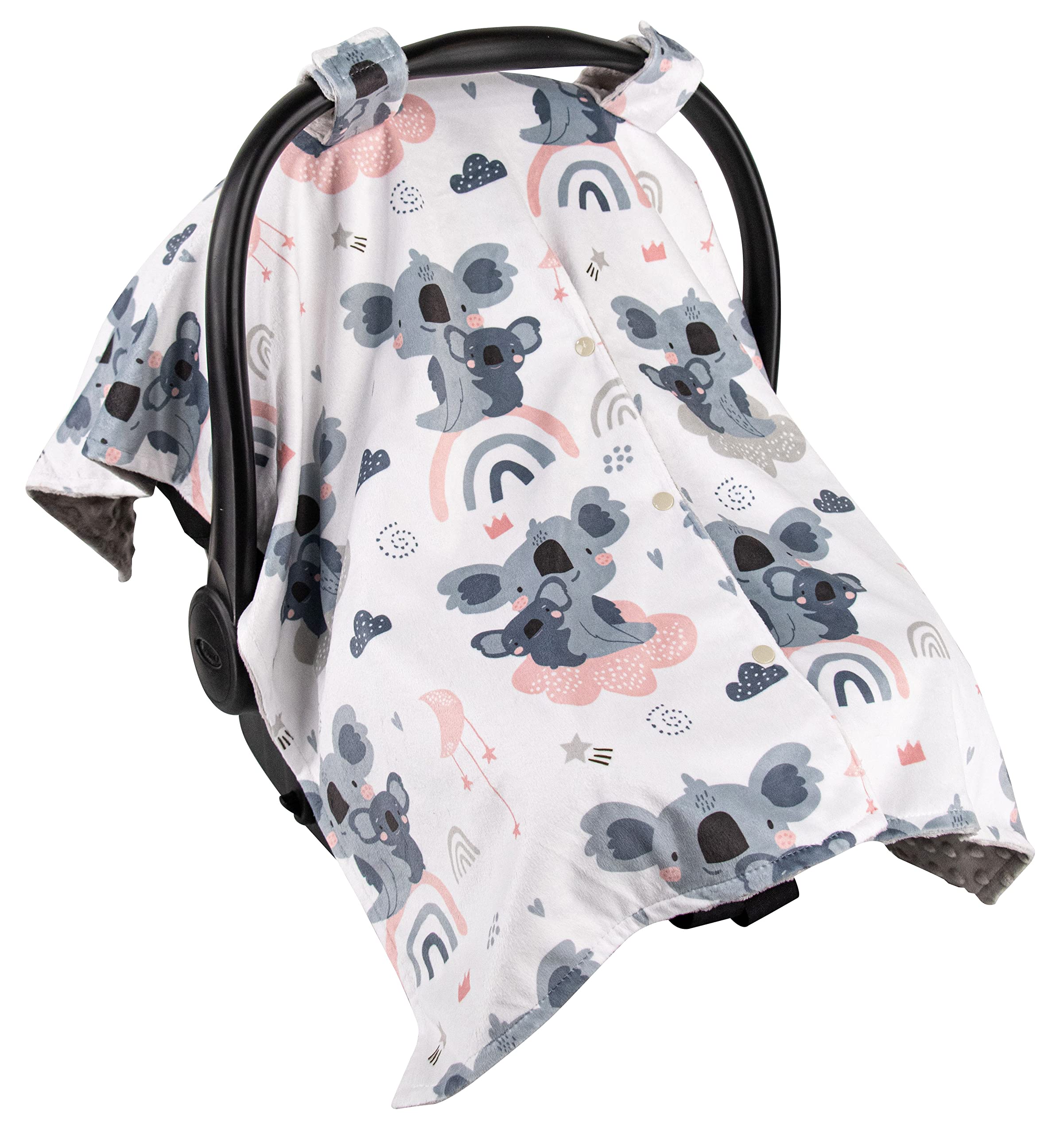 Premium Minky Baby Car Seat Cover - Soft Koala & Rainbow Design, 40