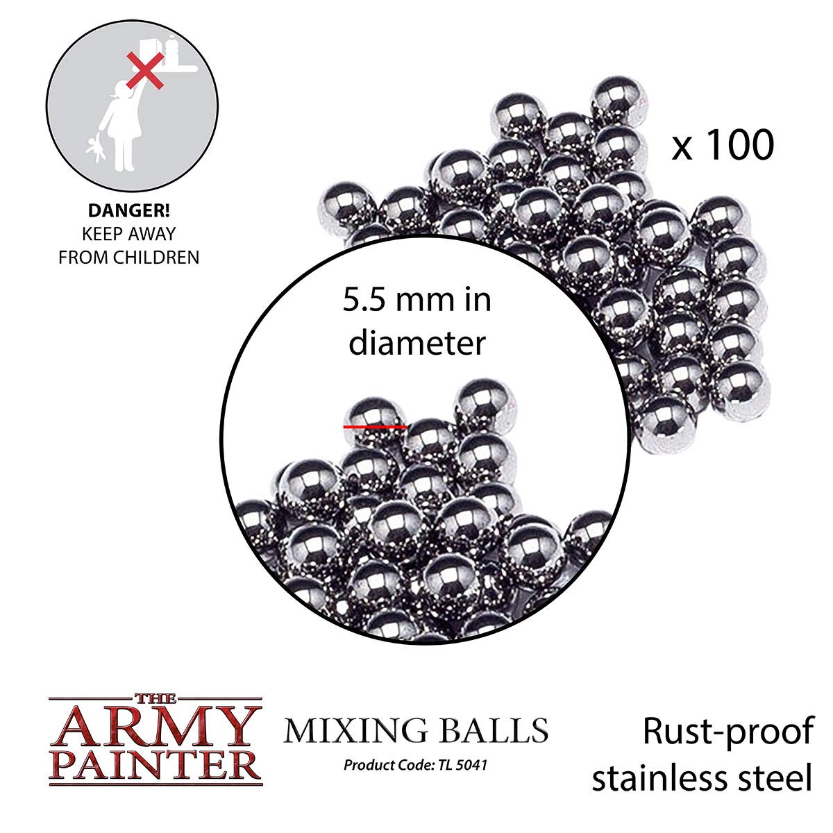 The Army Painter Paint Mixing Balls - 100 Pcs 5.5mm Rust-Proof Stainless Steel Agitator Balls for Miniature & Model Paints - Perfect for Hobbyists, Warhammer, D&D Miniatures & Scale Modeling Projects