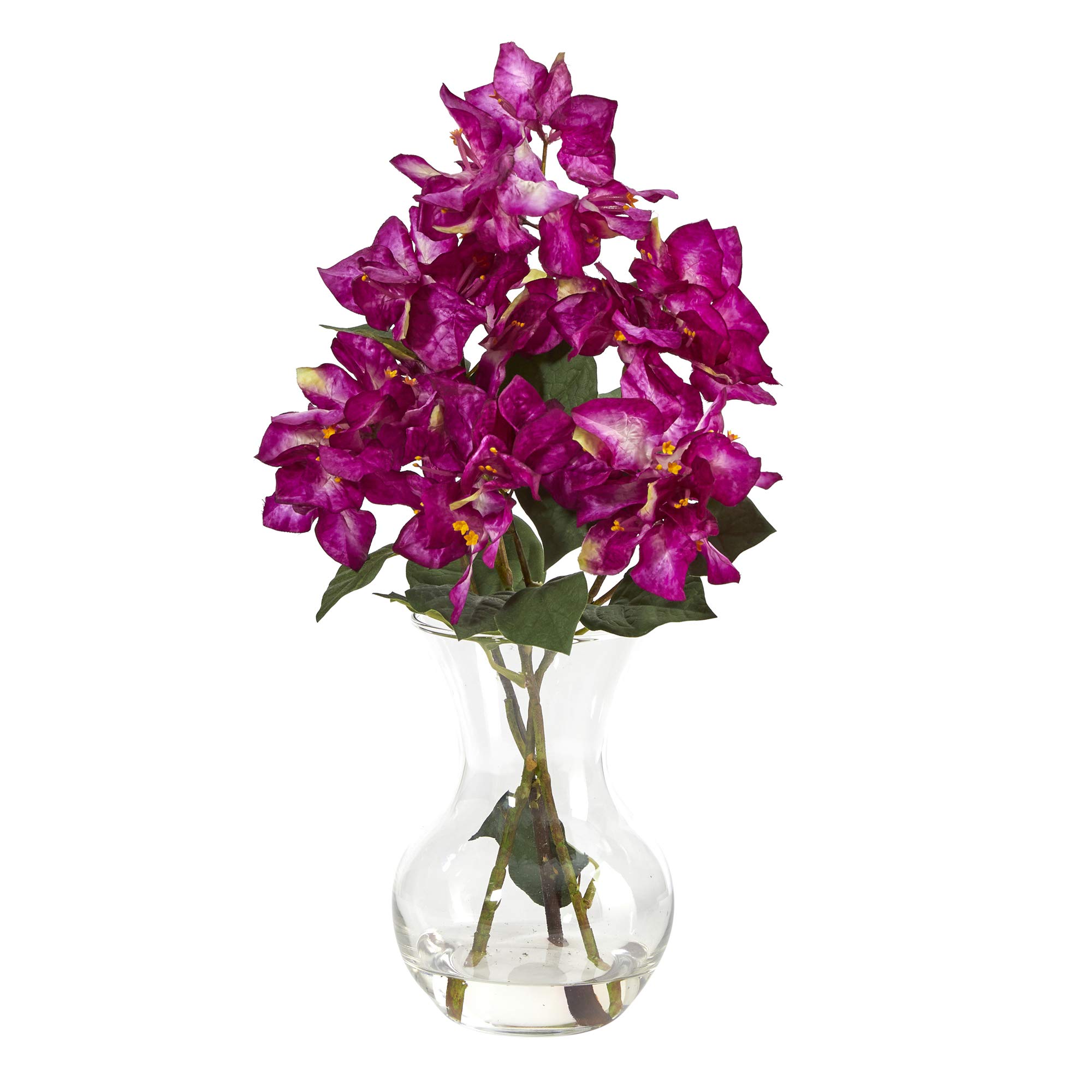 Nearly Natural 17-Inch Purple Bougainvillea Artificial Flower Arrangement in Glass Vase - Perfect for Home Decor, Office Centerpiece & Wedding Table Settings