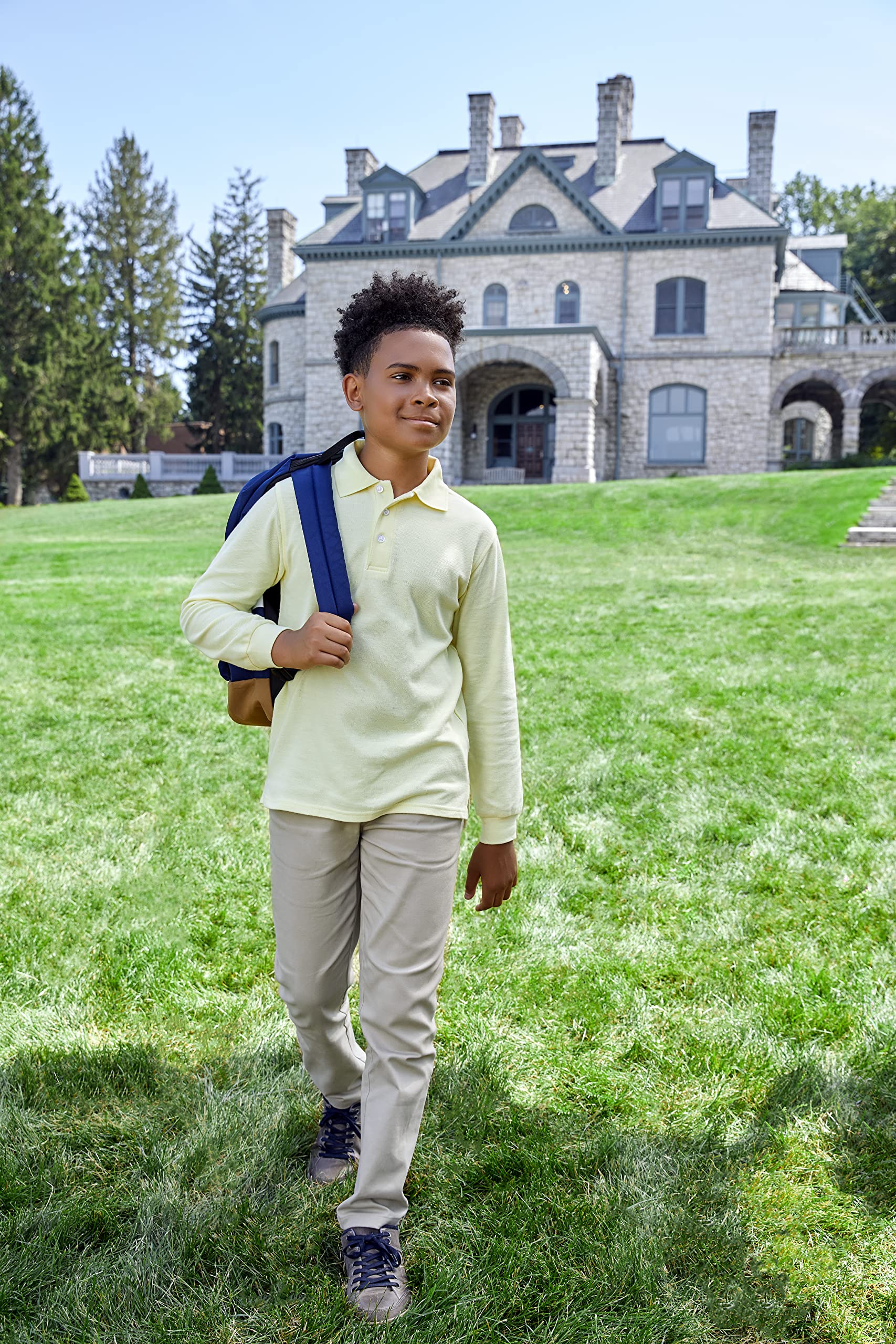 French Toast Pique Polo Shirt - Long Sleeve School Uniform for Boys & Girls | Comfortable Cotton Blend for Classroom & Dress Code Occasions
