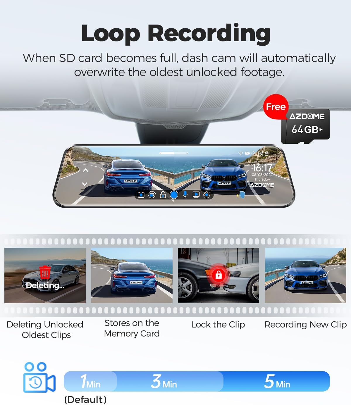 AZDOME PG17 2CH Mirror Dash Cam 4K Ultra HD with 12