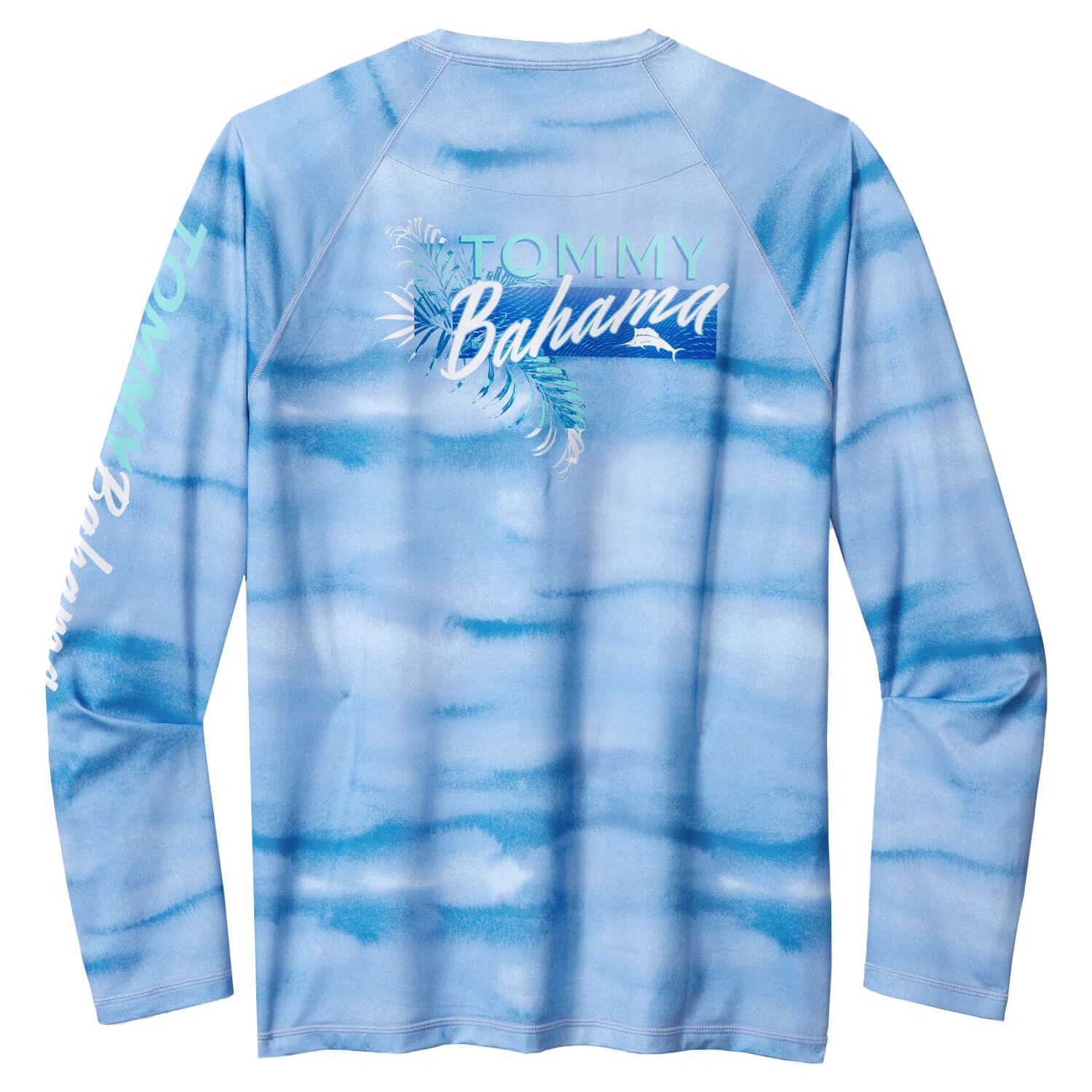 Tommy Bahama Malibu Fronds Crew Long Sleeve T-Shirt for Men - Soft Cotton Casual Shirt in Blue Canal | Perfect for Beach Outings, Summer Vacations & Relaxing Getaways