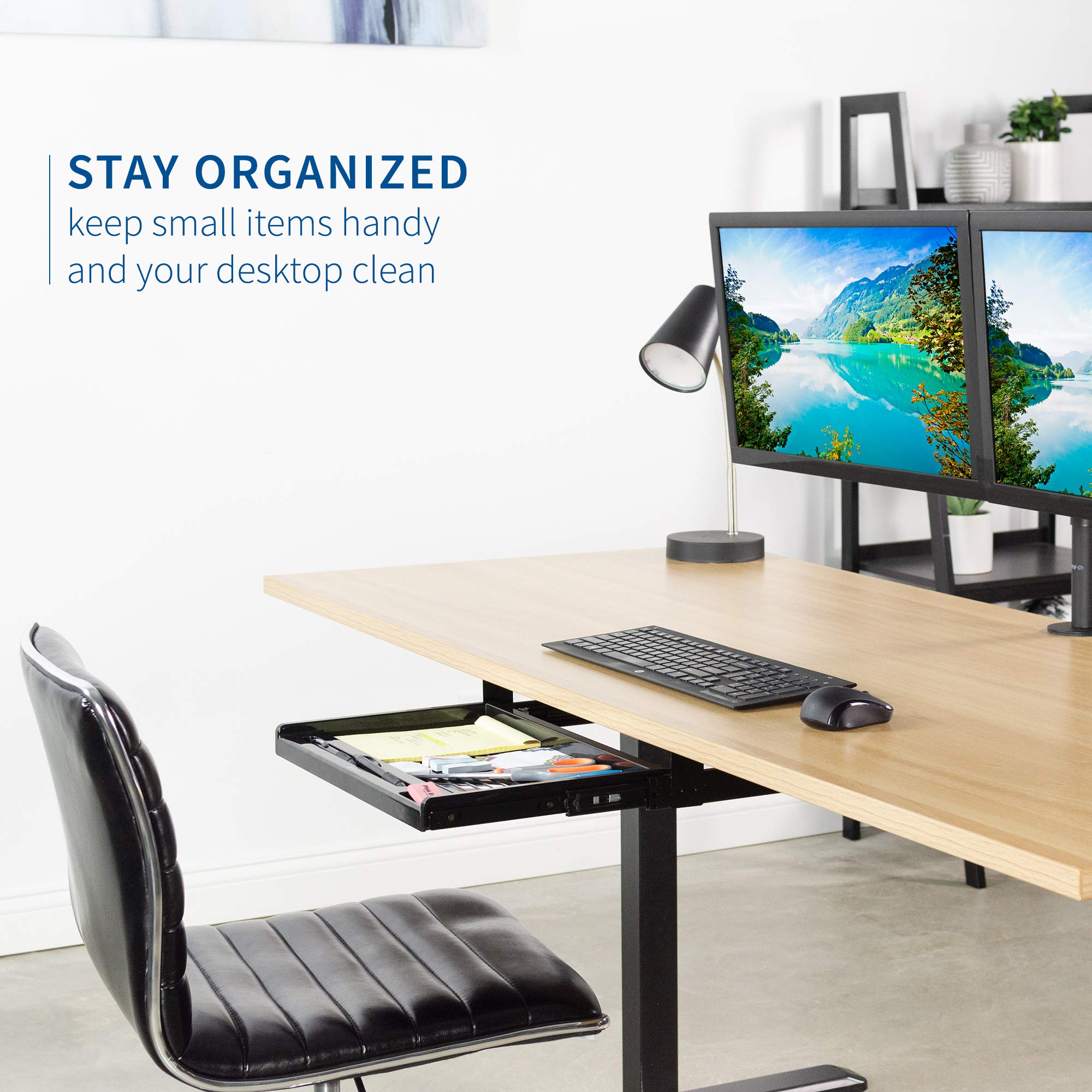 VIVO 17 Inch Under Desk Slide-Out Pencil Drawer Organizer - Slim Black Storage Tray for Home Office, Study, or Workspace - Fits Under Most Desks (Model DESK-AC04D) - Perfect for Pens, Markers, Sticky Notes & Office Supplies