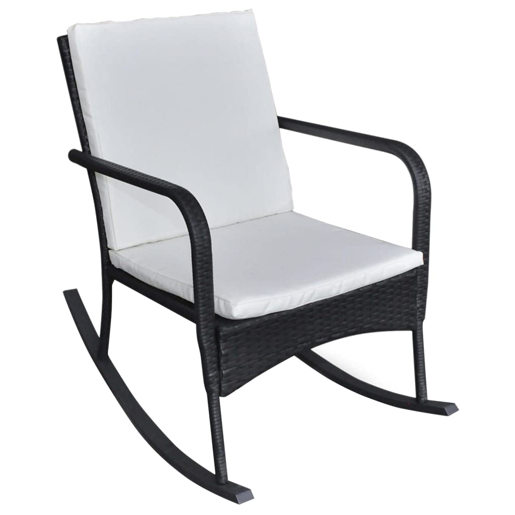 Comfortable Outdoor Rocking Chair with Cushions - Weather-Resistant Black Poly Rattan Design, Powder-Coated Steel Frame - Ergonomic Patio & Garden Furniture for Relaxation - Easy Assembly for Backyard, Deck or Poolside Use