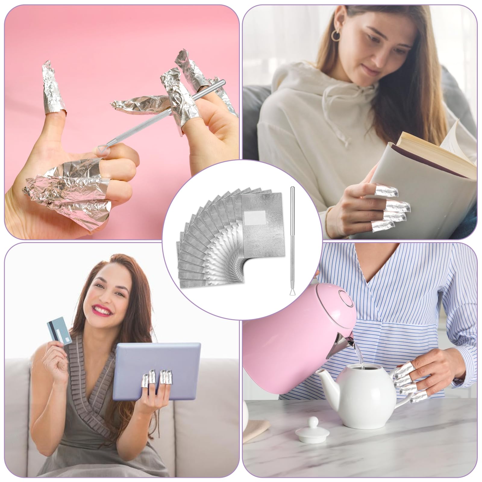 100Pcs Nail Polish Remover Foil Wraps with Pre-Attached Lint-Free Pads | Soak Off Gel & Acrylic Nails | Includes Cuticle Scraper | Professional Salon & At-Home Manicure Essential