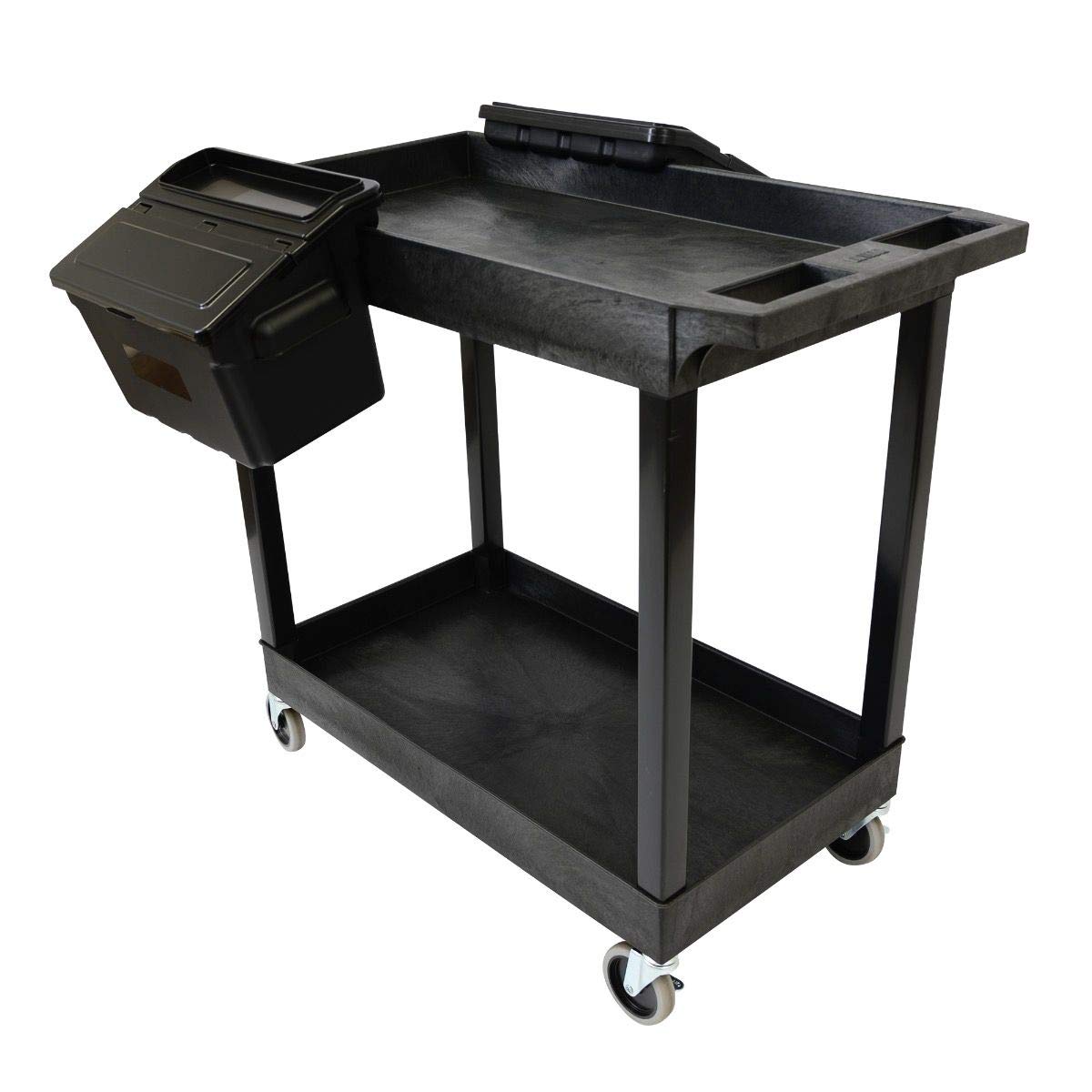 LUXOR EC11-B-OUTRIG Heavy Duty Plastic Utility Tub Cart with 2 Shelves & Outrigger Bins - 32