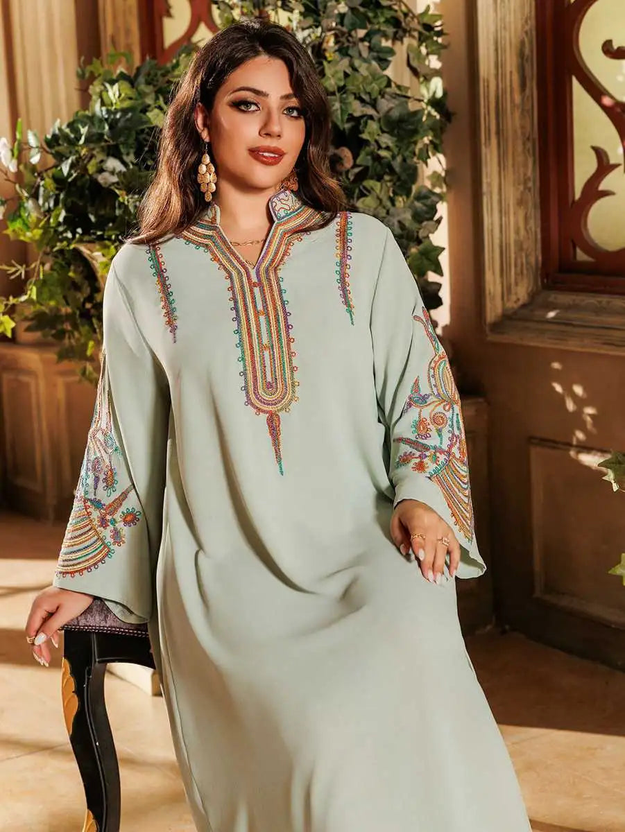 Elegant Eid Rope Embroidery Kaftan Dress for Women - Flowy Muslim Caftan with Intricate Design - Perfect for Eid Celebrations, Weddings & Special Occasions