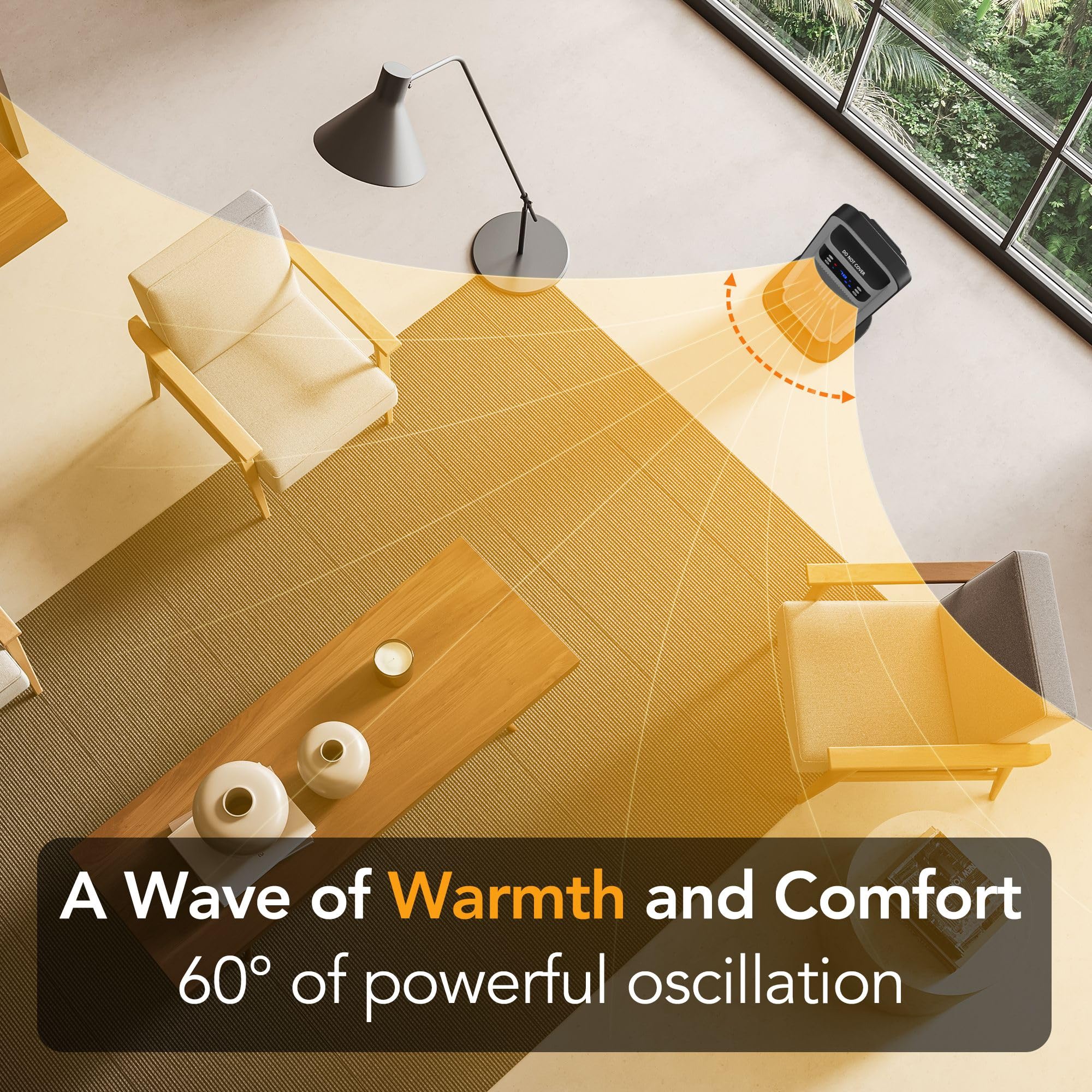 Comfort Zone 1500W Portable Space Heater with Remote Control, Thermostat & 24H Timer - 26 Inch Oscillating Indoor Room Heater for Bedroom, Office, Living Room - Overheat Protection, Energy Efficient, Grey