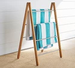 Premium Wooden Freestanding Multi-Tier Towel Rack Stand with Shelf - Bathroom, Bedroom, Kitchen & Gym Towel Holder - Space-Saving Ladder Design for Hand Towels, Bath Towels & Home Decor