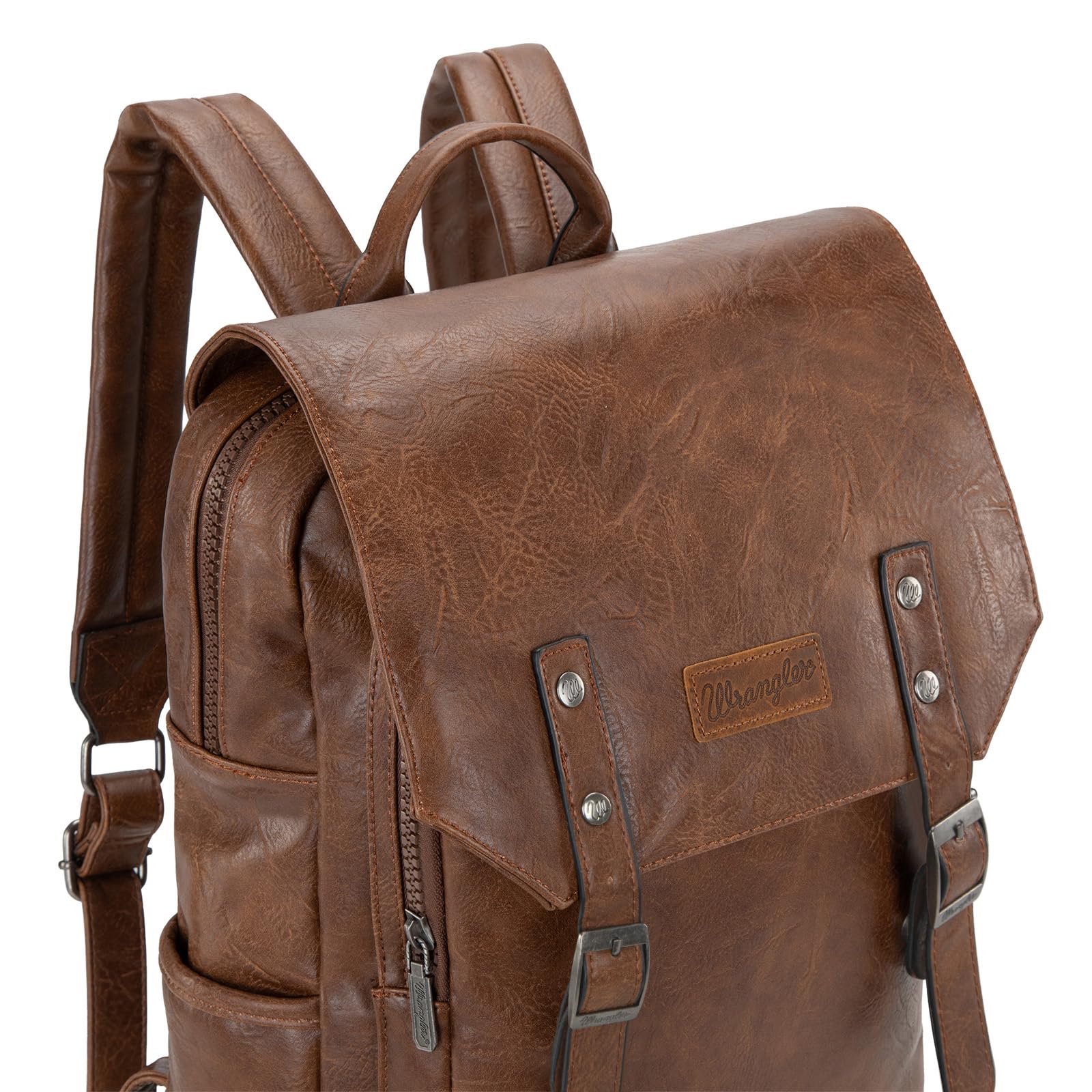 Montana West × Wrangler Genuine Brown Leather Laptop Backpack for Women & Men - 15.6 Inch Unisex Business Travel Backpack - Stylish Work Commuter & College Student Bag for Daily Use
