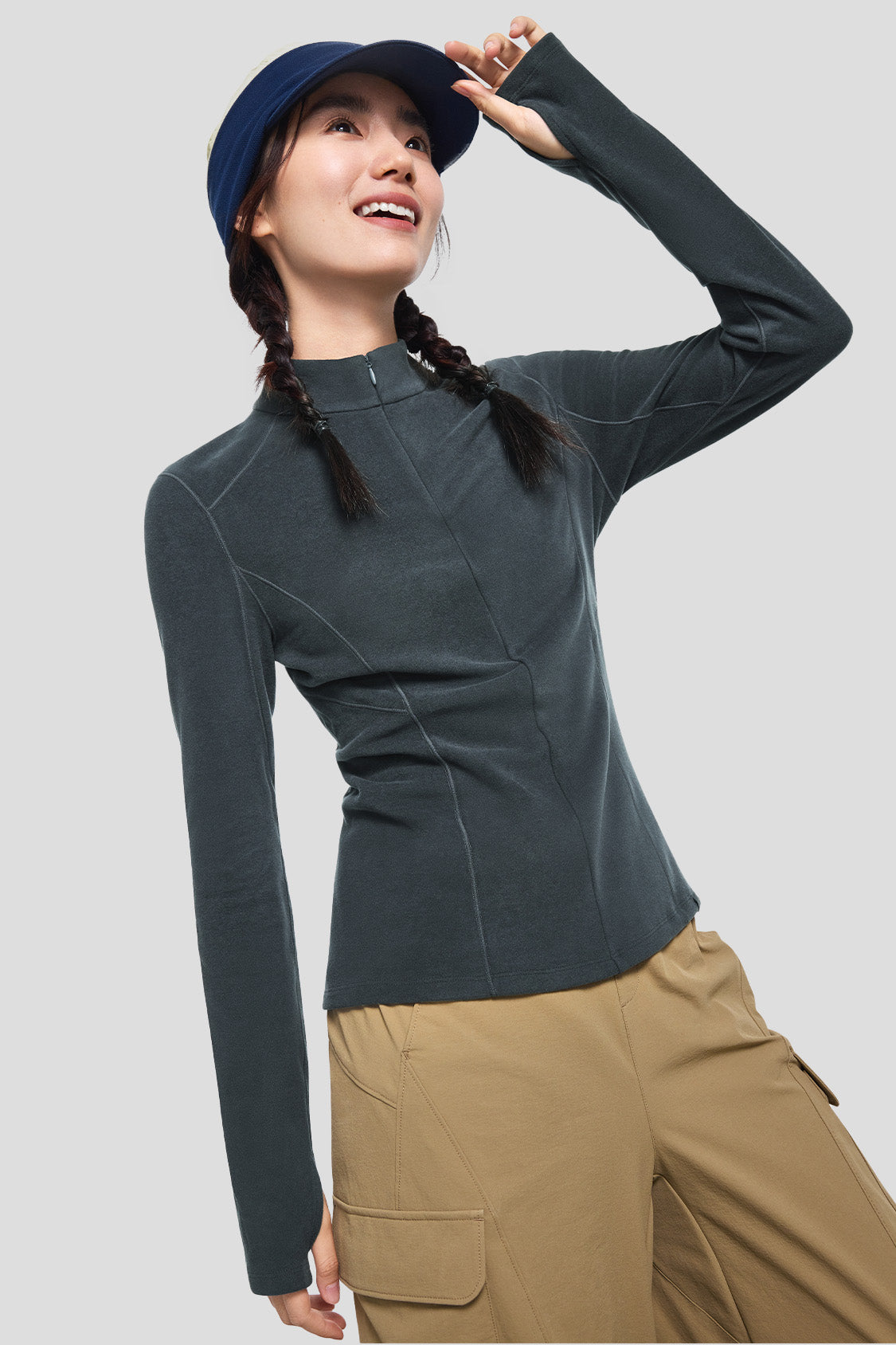 Women's Slim Fit Fleece Zip-Up Jacket - Mid Warmth Half Zip Top for Outdoor Hiking & Casual Wear