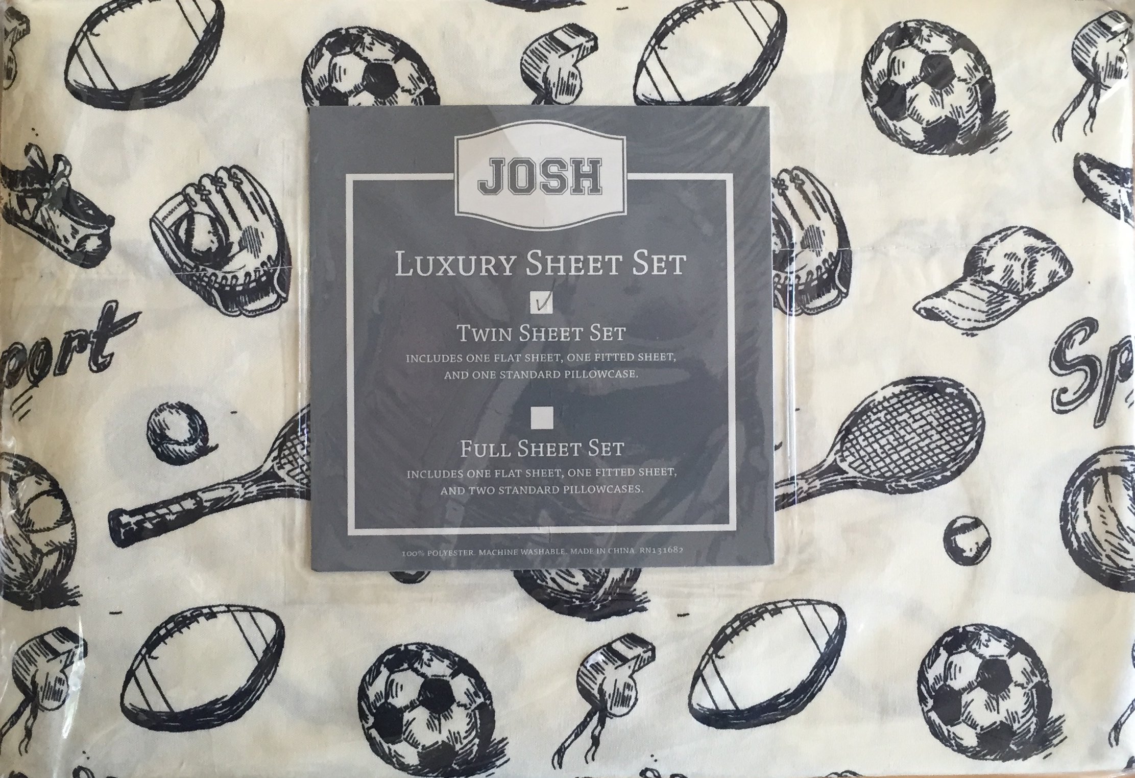 Josh Sports Fan Themed Luxury Twin Sheet Set - Soft 100% Cotton Bedding for Kids & Teens - Perfect for Game Nights, Dorm Rooms & Sports Themed Bedrooms