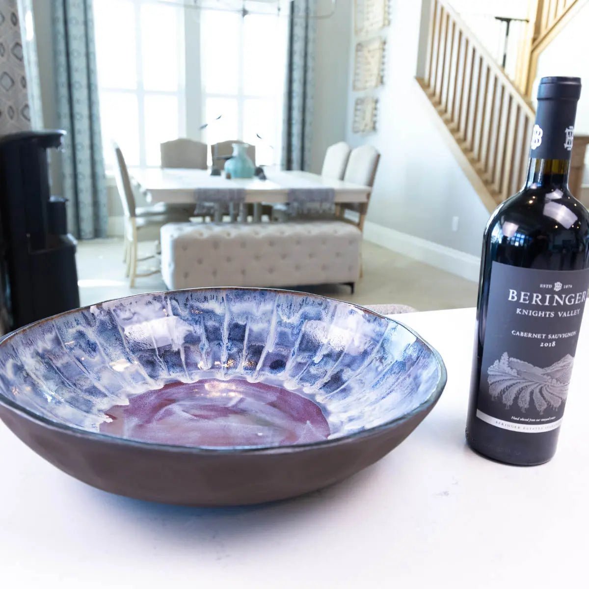 XXL Dark Chocolate Stoneware Serving Bowl - Handmade Decorative Bowl for Creams, Blues & Burgundies (Alchemy Collection) | Perfect for Desserts, Ice Cream, Fruit Display & Home Decor