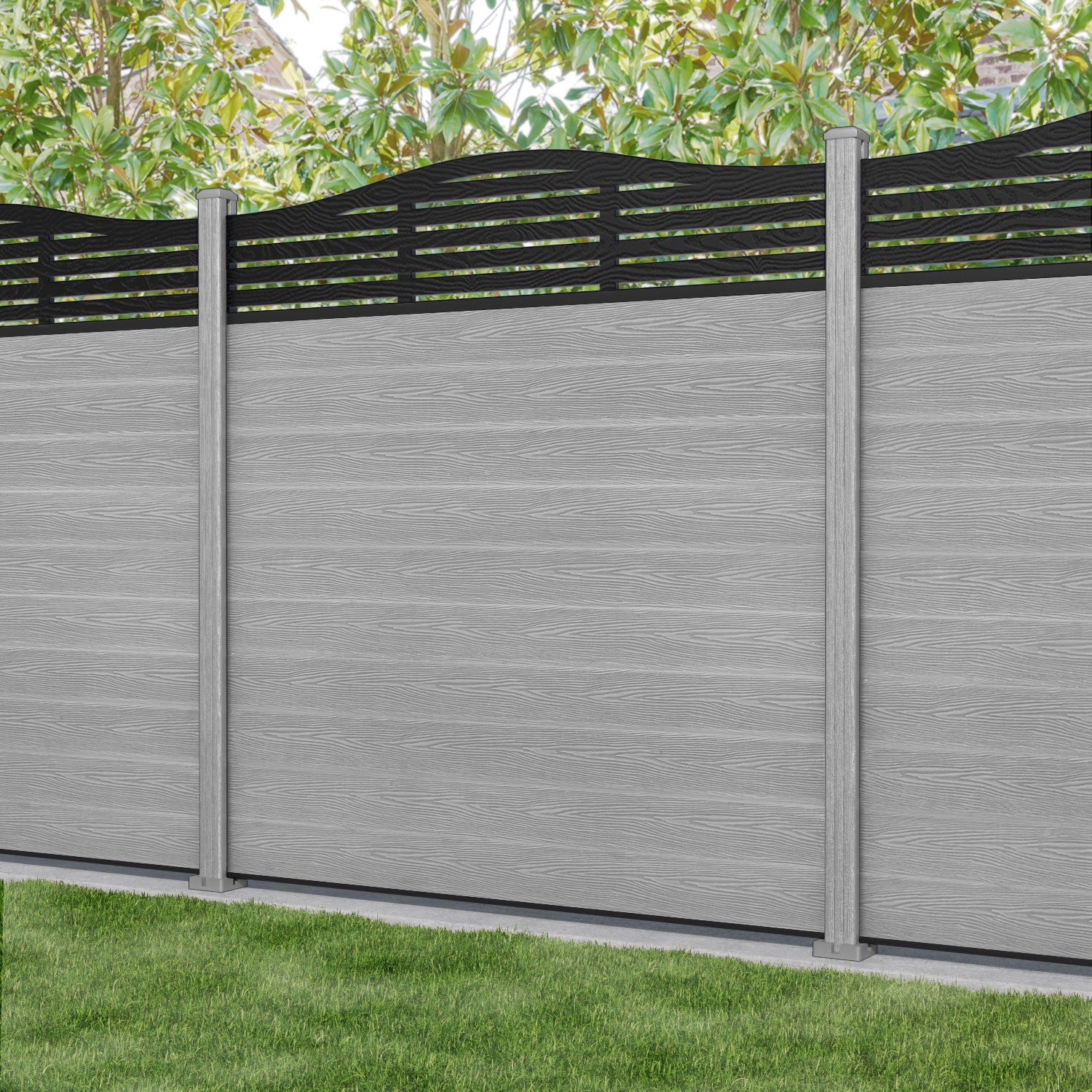 Classic Aspen Curved Top Fence Panel - Light Grey Composite Fencing with Durable Posts | Perfect for Backyard Privacy, Garden Borders & Pool Safety