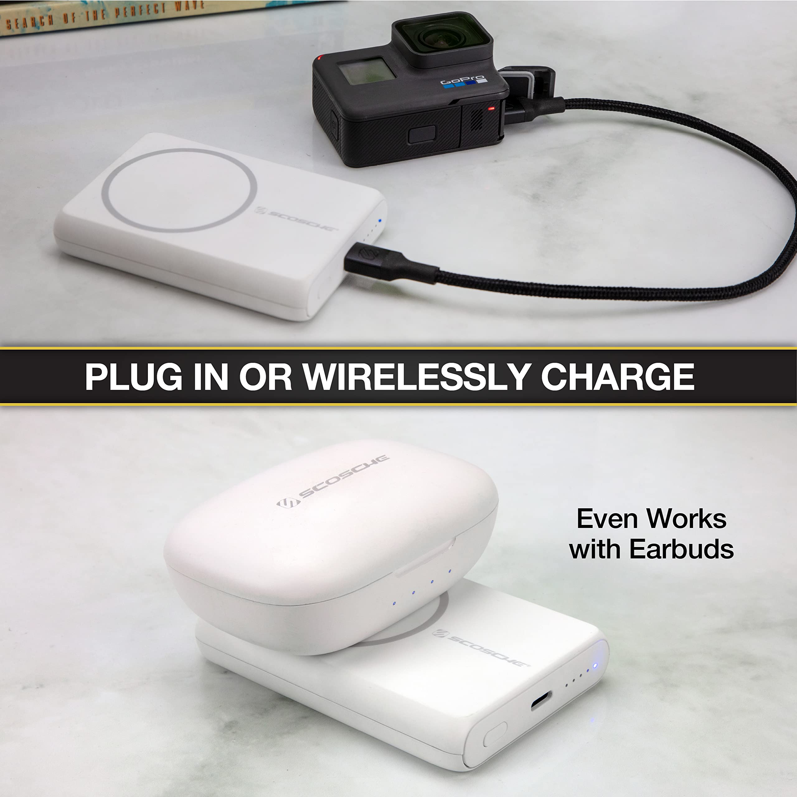 Scosche PBQ5MSWT 5000mAh Fast Wireless Charging Power Bank with USB-C Port | Magsafe & USB-C Compatible Portable Charger | Perfect for Travel, Work & Outdoor Activities - White