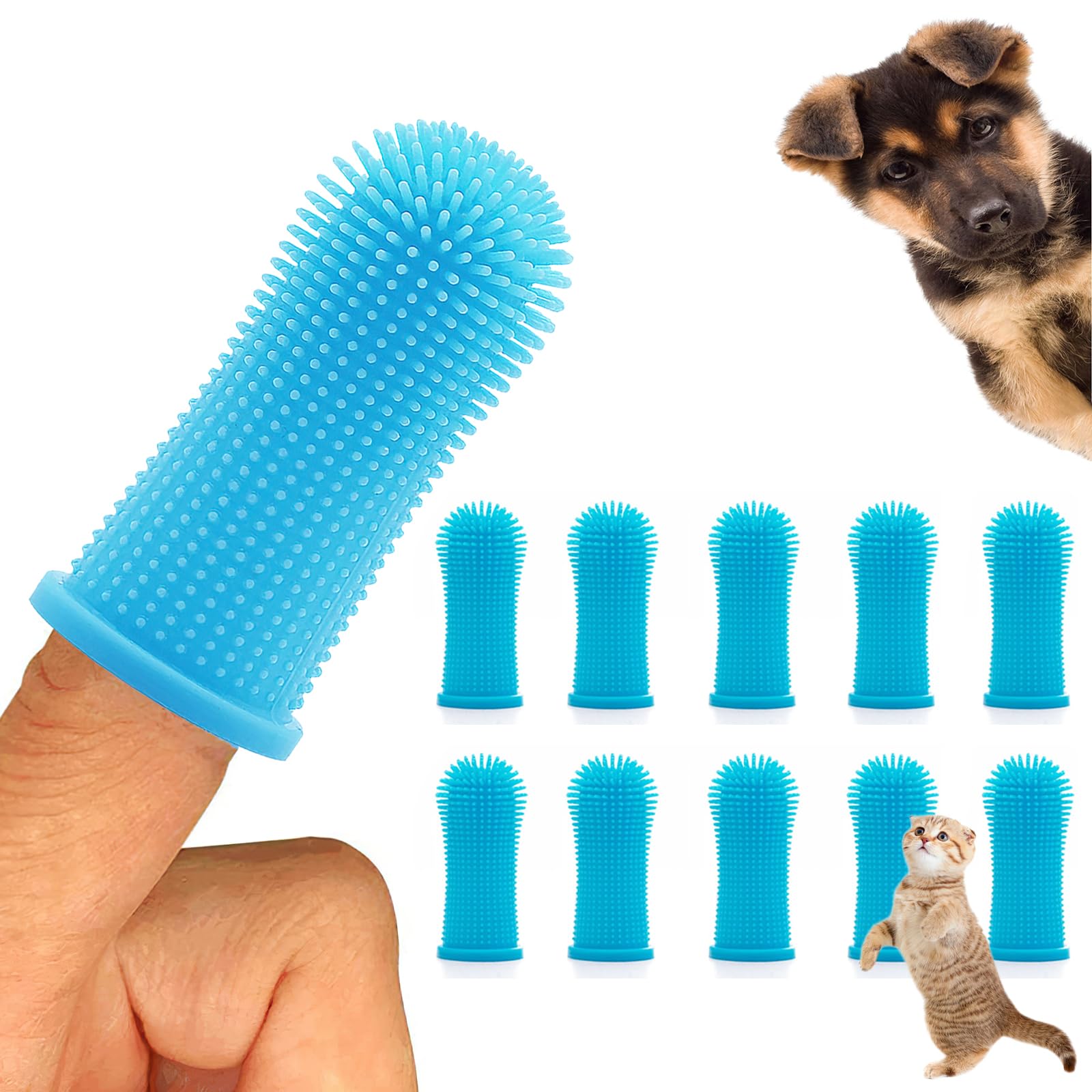 Cseece 10Pcs Dog Toothbrush Set - 360° Finger Toothbrush for Dogs, Puppies, Cats & Small Pets - Soft Silicone Dental Care Kit for Teeth Cleaning (Blue) | Perfect for Daily Pet Oral Hygiene & At-Home Dental Care
