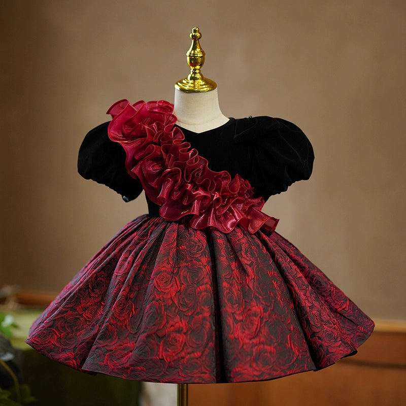Adorable Wine Red Baby Girl Dress for Toddlers - Birthday & Christmas Princess Gown | Perfect for Parties, Photos & Special Occasions