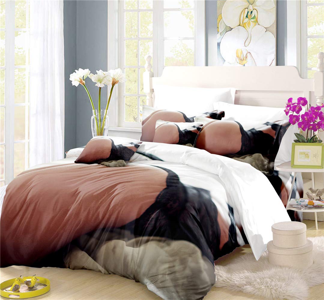 REALIN Sexy Duvet Cover Set - Lace Motorcycle & High Heels Bedding for Women (2/3/4PCS) - Quilt Cover, Sheets & Pillow Shams - Twin/Full/Queen/King Size - Perfect for Bedroom Decor & Romantic Nights (King-229x259cm-3PCS)