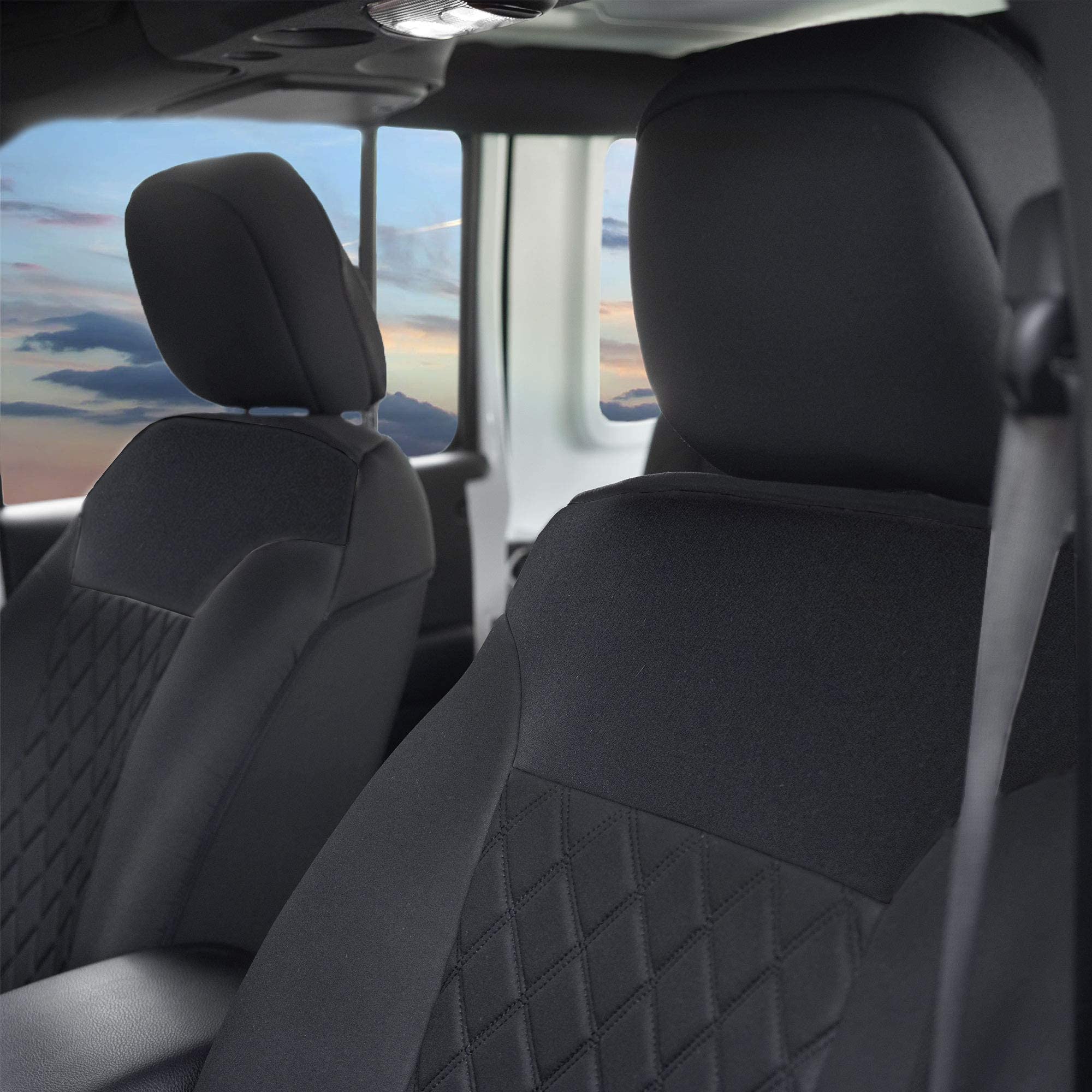 FH Group Neosupreme Car Seat Covers - 2 Pack Waterproof Universal Fit Seat Protectors for Cars, Trucks & SUVs | Solid Black Car Cushions | Perfect for Road Trips, Commuting & Pet Protection
