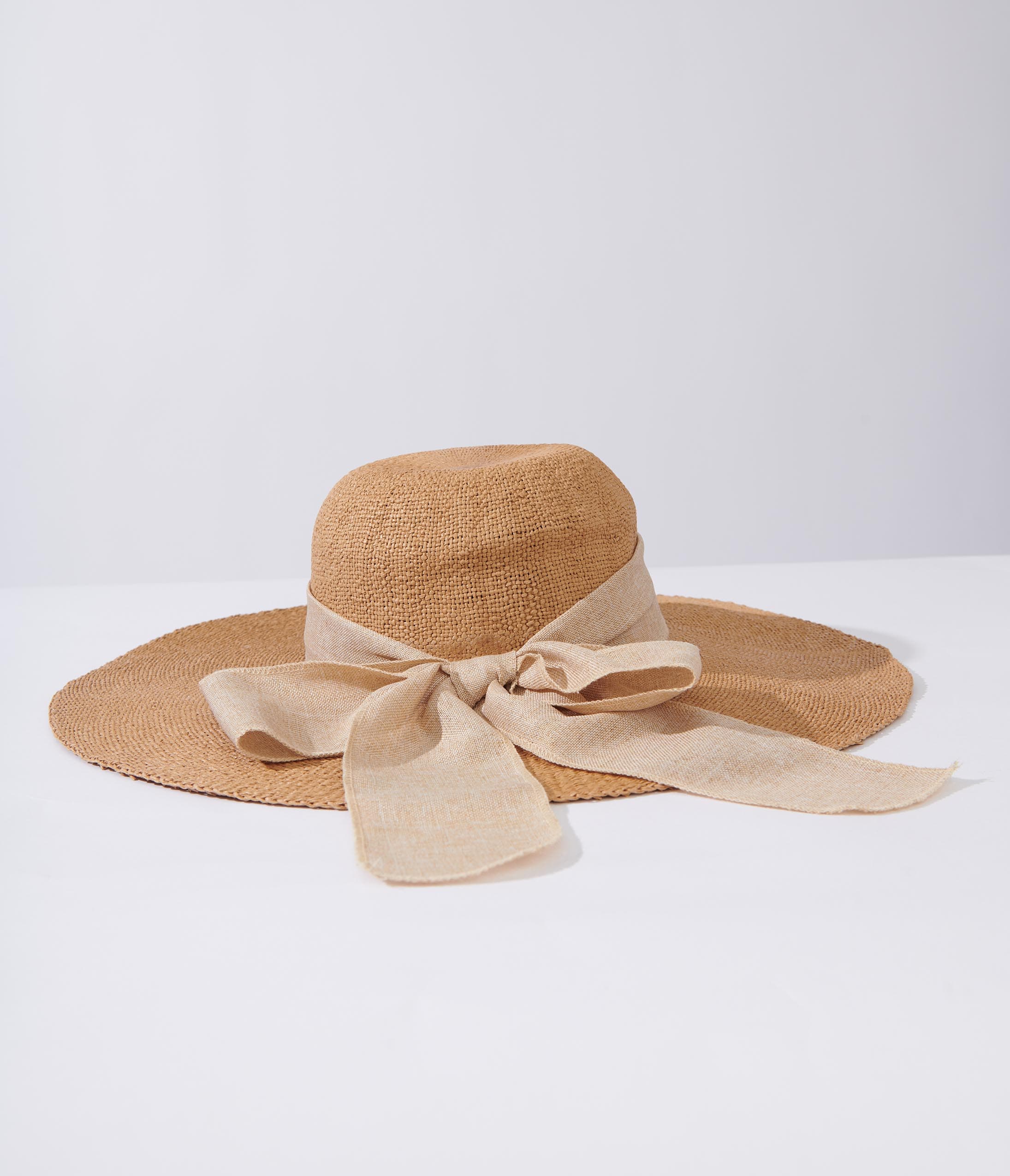 Tan & Beige Bow Toyo Braid Sun Hat for Women - UV Protection Wide Brim Summer Beach Hat - Perfect for Outdoor, Travel, and Vacation