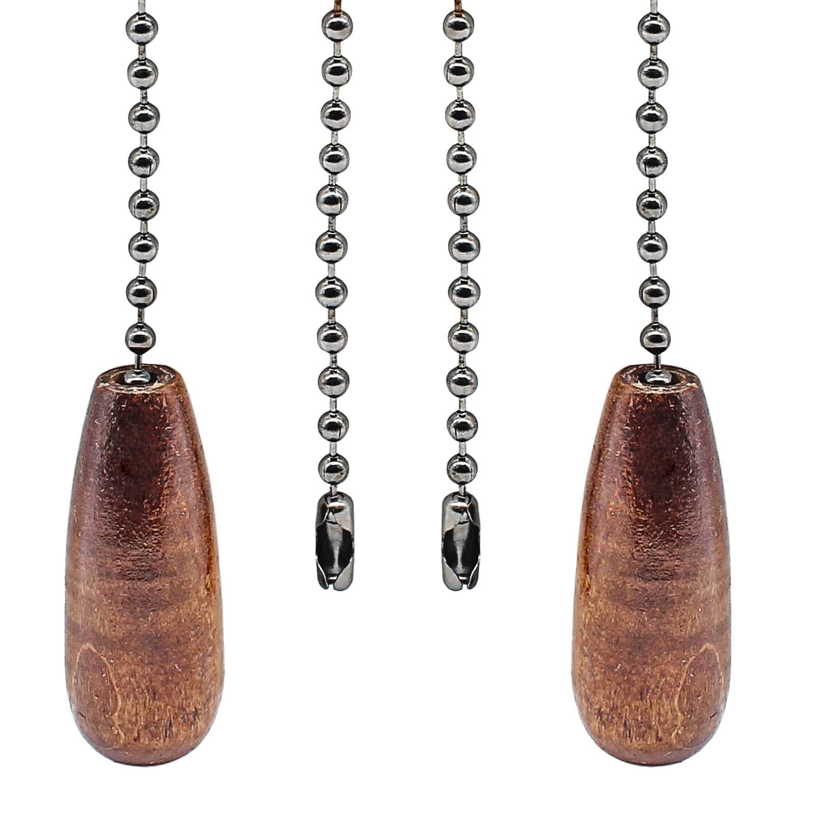 2Pcs Brown Wooden Ceiling Fan Pull Chain Extender - Decorative Fan Chain Replacement for Light Lamp, Perfect for Living Room, Bedroom, and Office Decor