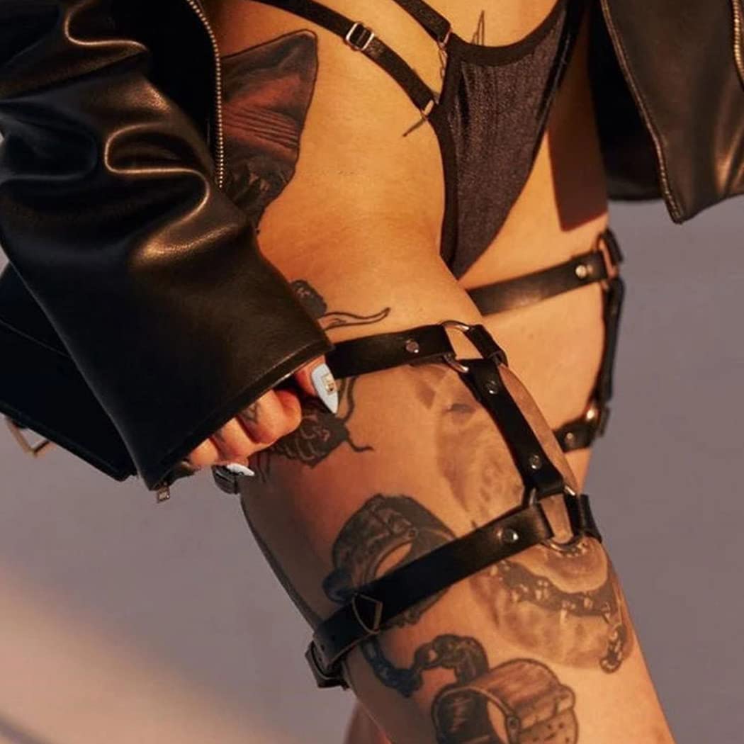 Sexy Punk Body Chain & Leather Leg Harness - Gothic Layered Waist Chain for Women | Perfect for Rave Parties, Nightclubs & Festival Outfits | Edgy BDSM Fashion Accessory