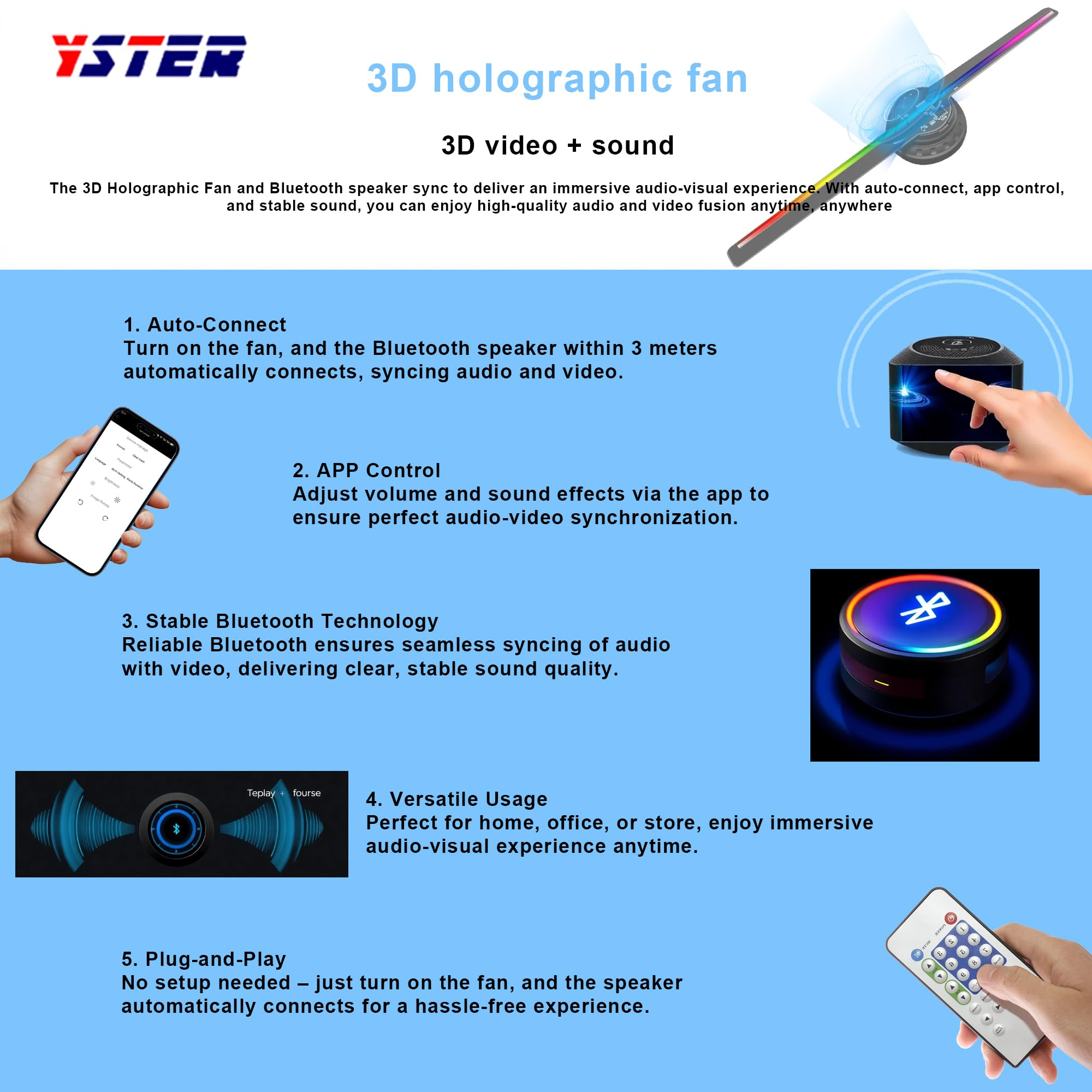 50CM (20-in) 3D Holographic LED Fan Projector with Bluetooth, WiFi & Remote Control - Wireless Audio Sync, Commercial Advertising Display for Retail Stores, Events & Nightclubs - APP Controlled Hologram Technology for Stunning Visuals