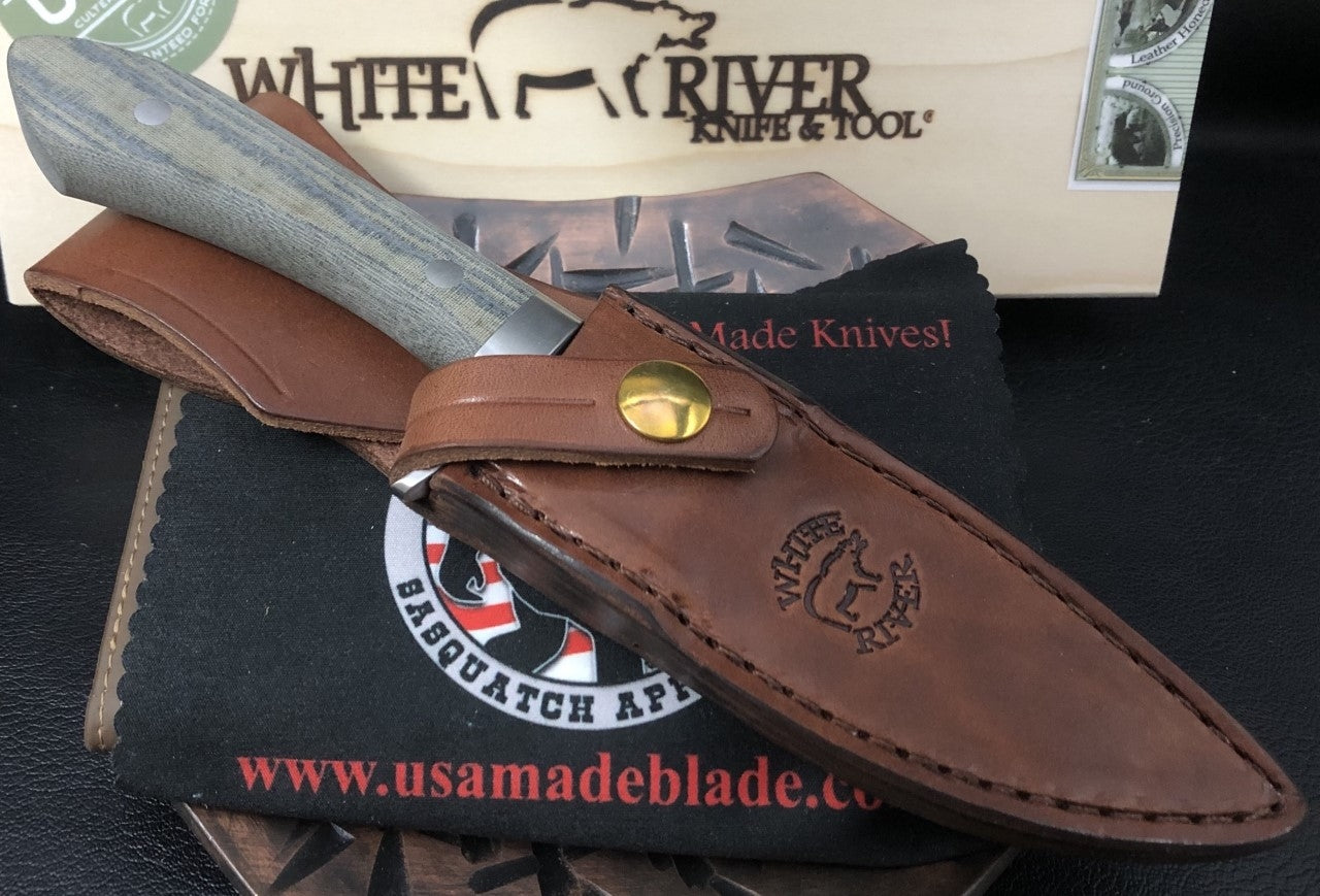 White River Knives Sendero Classic Folding Knife - OD Green & Black Linen Micarta Handle - Hunting, Camping, Outdoor Survival Gear