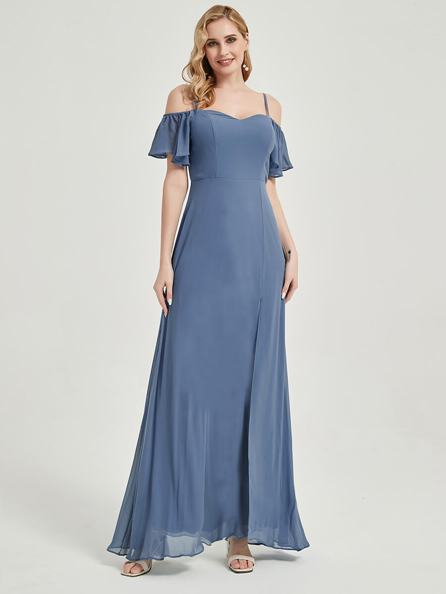 Elegant Burgundy Spaghetti Strap A-Line Chiffon Bridesmaid Dress with Side Slit | Formal Wedding Party Gown for Bridesmaids, Evening Gala & Special Occasions