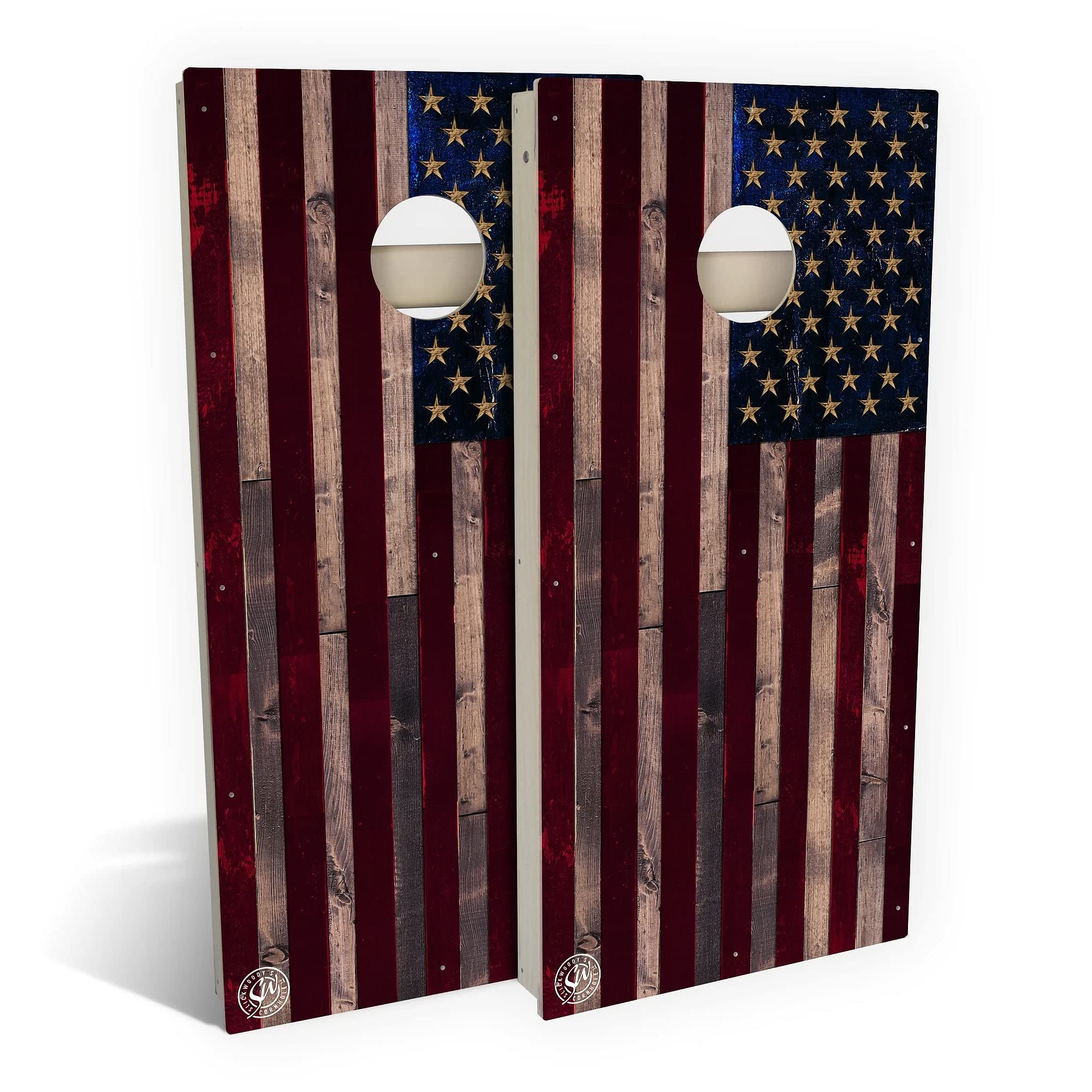 Vintage American Flag Cornhole Game Set with 2 Wooden Boards & 8 Bags - Outdoor Lawn Games for Backyard, Tailgating, BBQ Parties & Beach - Multiple Sizes & Accessories Included