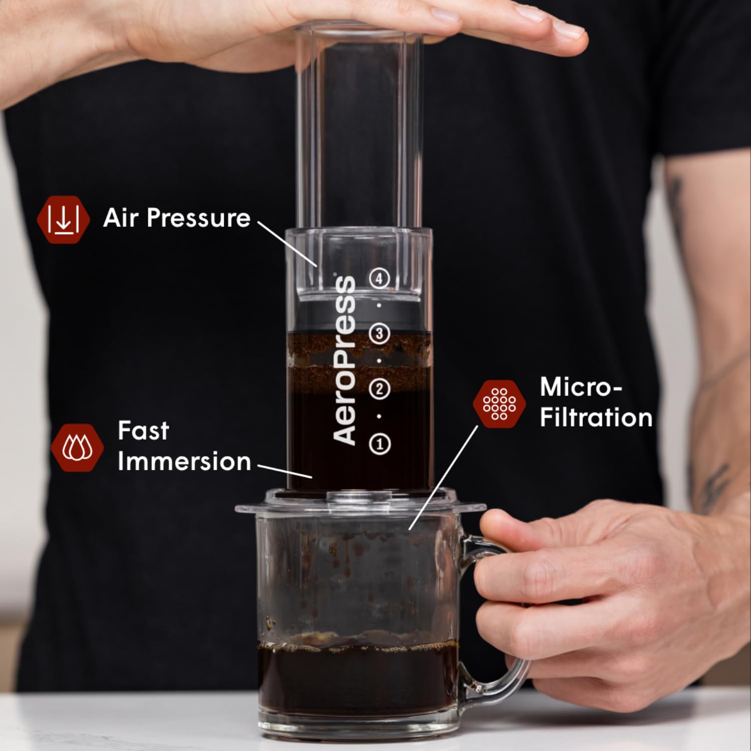 AeroPress Clear Coffee Maker – 3-in-1 Brewing System for French Press, Pour Over & Espresso | Smooth Full-Bodied Coffee Without Bitterness | Compact Travel Coffee Press for Camping, Office & Home Use | BPA-Free Clear Design