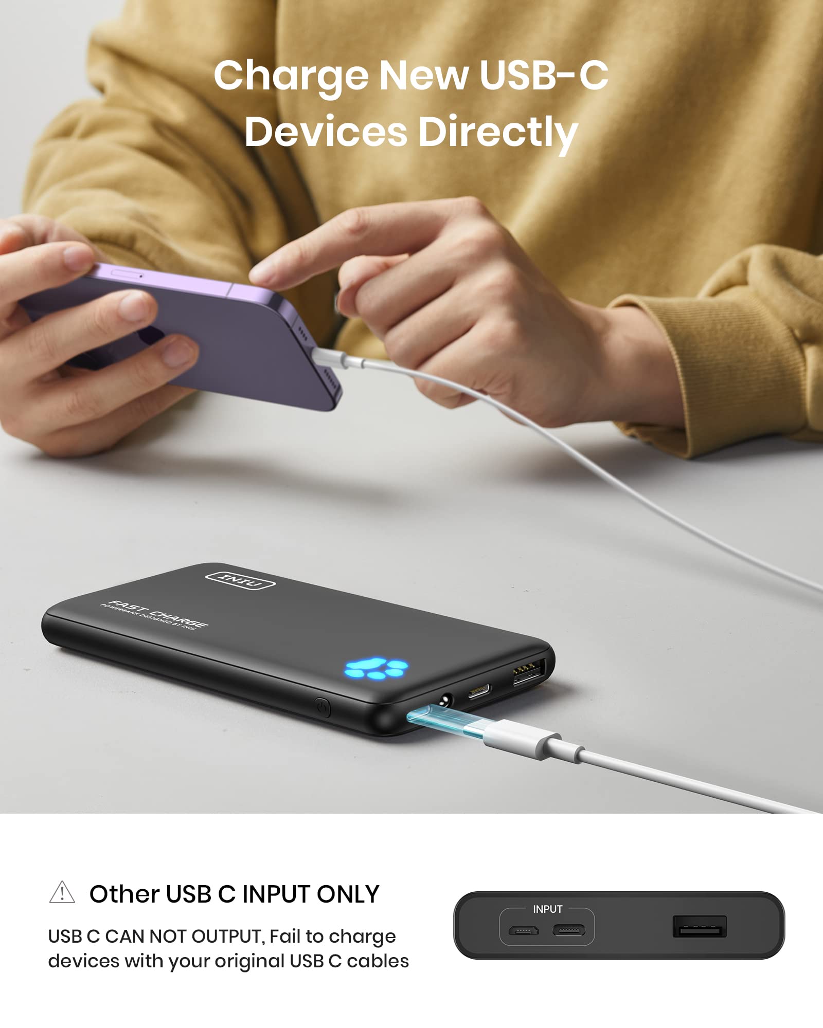 INIU 10000mAh Power Bank - 20W PD3.0 Fast Charging Slim Portable Charger with USB C Input/Output, QC4+ Compatible External Battery Pack for iPhone 15/14/13/12/11 Pro, Samsung Galaxy S22/S21, Google Pixel, AirPods & iPad - Perfect for Travel, Camping & Emergency Power Backup