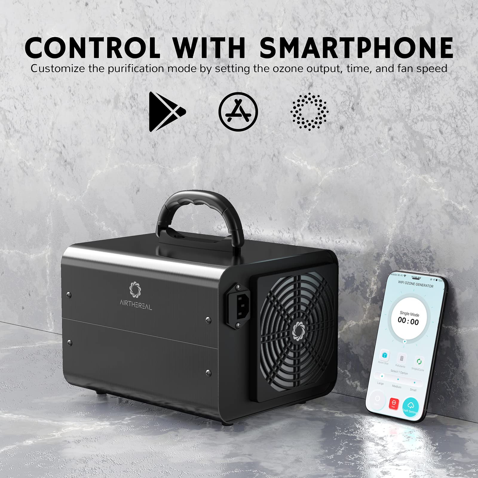 Airthereal MA10K-PRO SMART WiFi Ozone Generator - High Capacity Ozonator for Odor Removal, Air Purification & Sterilization - Adjustable Timer & Output Settings for Home, Office, Car, Pet Areas - Black Ozone Machine for Fresh & Clean Air