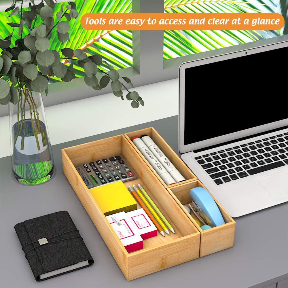 Bamboo Bathroom Vanity Tray Organizer - 15