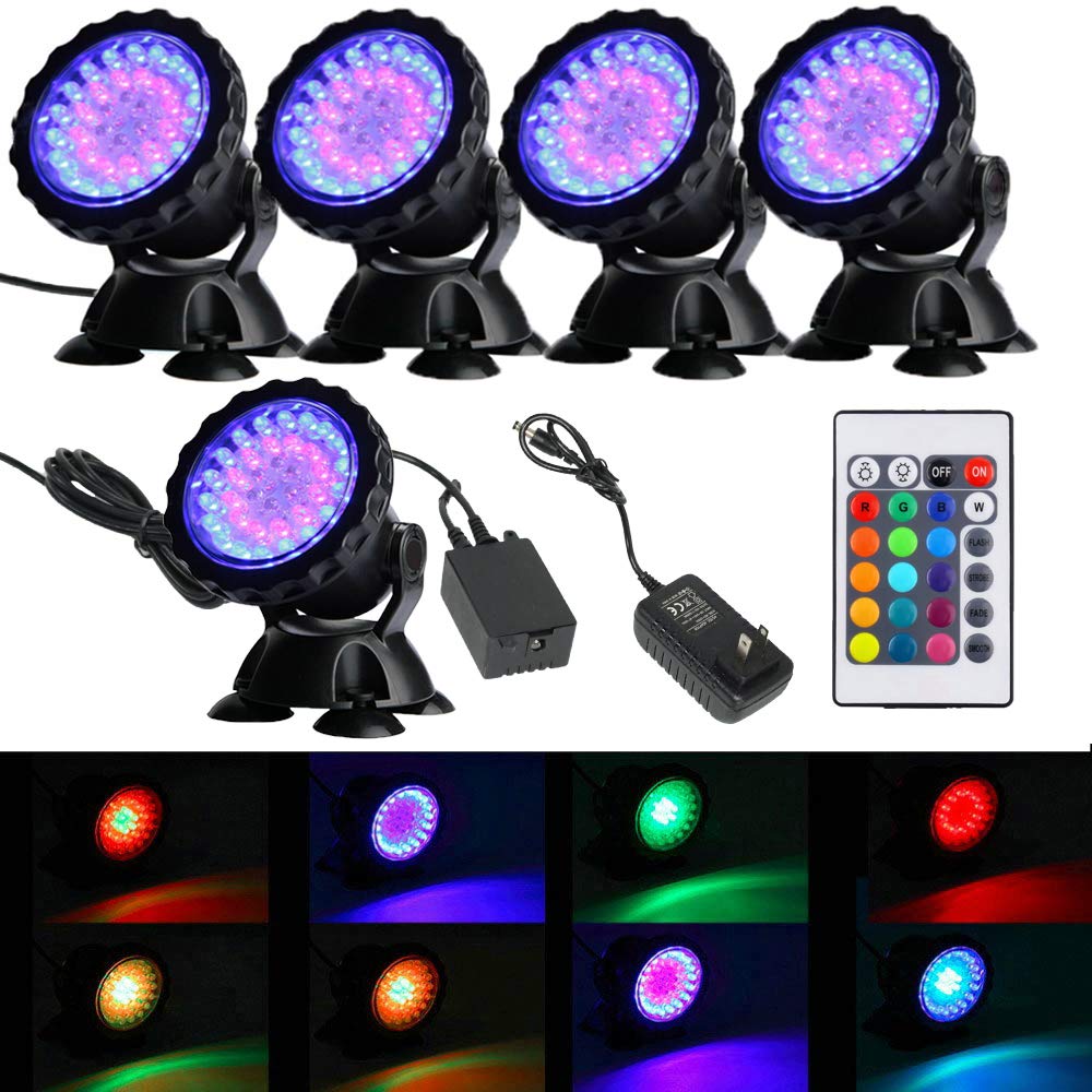 iMeshbean 12-LED Submersible Pond Lights for Pools, Fountains & Waterfalls - 4/6 Pack Underwater LED Lights with Color Lens & Remote Control - Perfect for Garden, Backyard, and Landscape Lighting