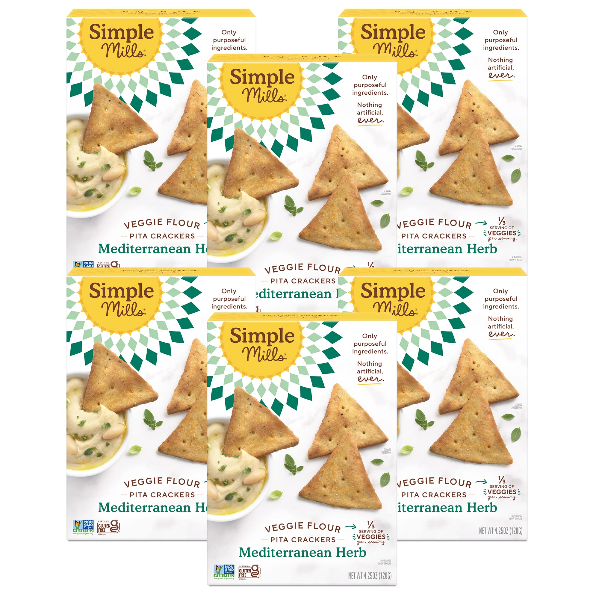 Simple Mills Vegetarian Flour Pita Cookies - Mediterranean Herbs, Gluten Free, Vegan, Paleo Friendly, Healthy Snack, 4.25 oz (Pack of 6) | Perfect for On-the-Go Lunches, Picnics & School Snacks