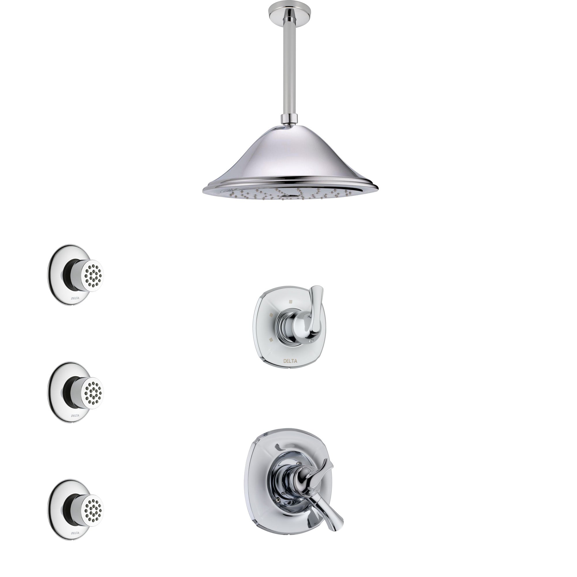 Delta Addison Chrome Finish Shower System - Dual Control Handle, 3-Setting Diverter, Ceiling Mount Showerhead & 3 Body Sprays SS17923 | Luxury Bathroom Upgrade for Spa-Like Experience