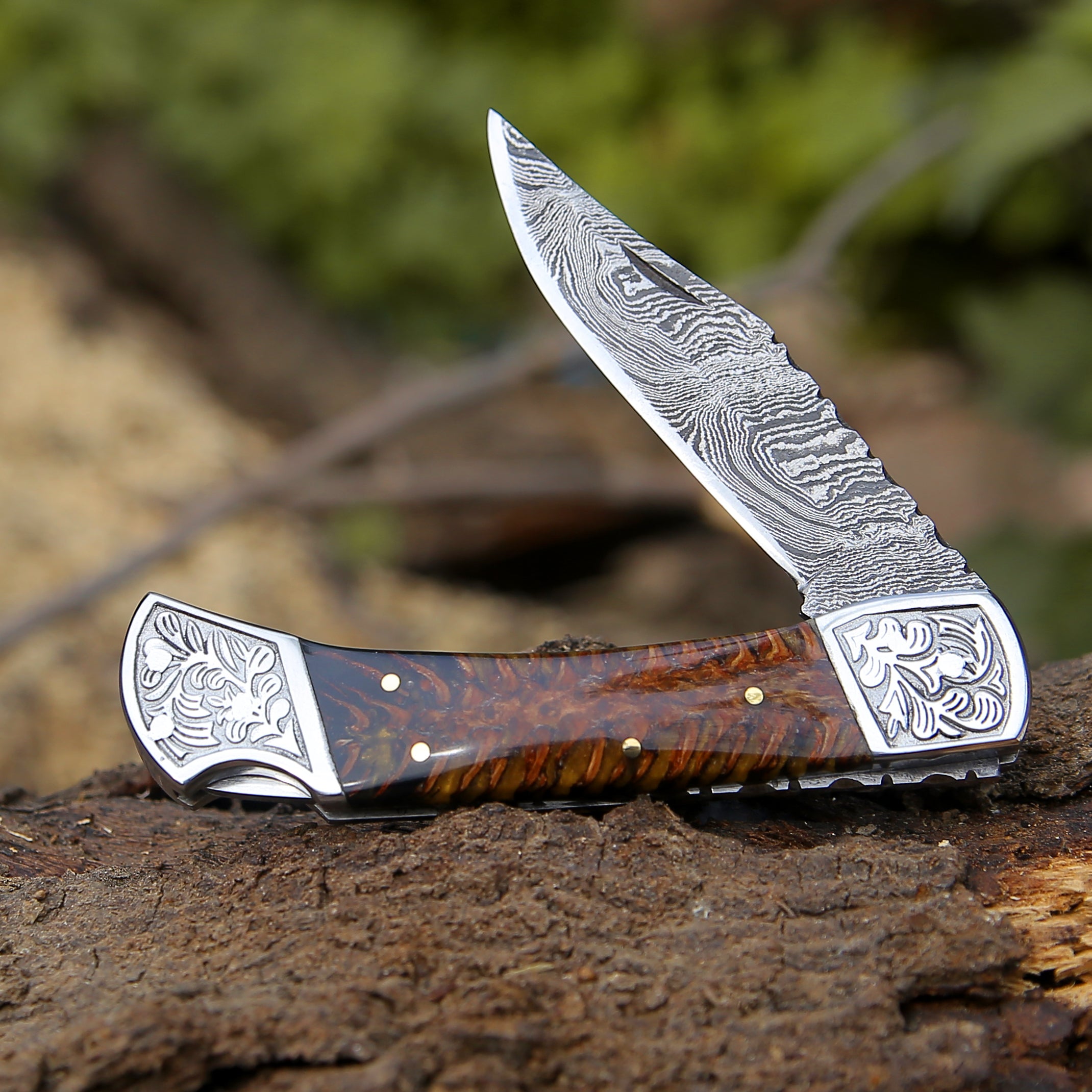 Premium Striker Custom Pocket Knife with Natural Pine Cone Handle - Perfect for Camping, Hiking & Everyday Carry (EDC)