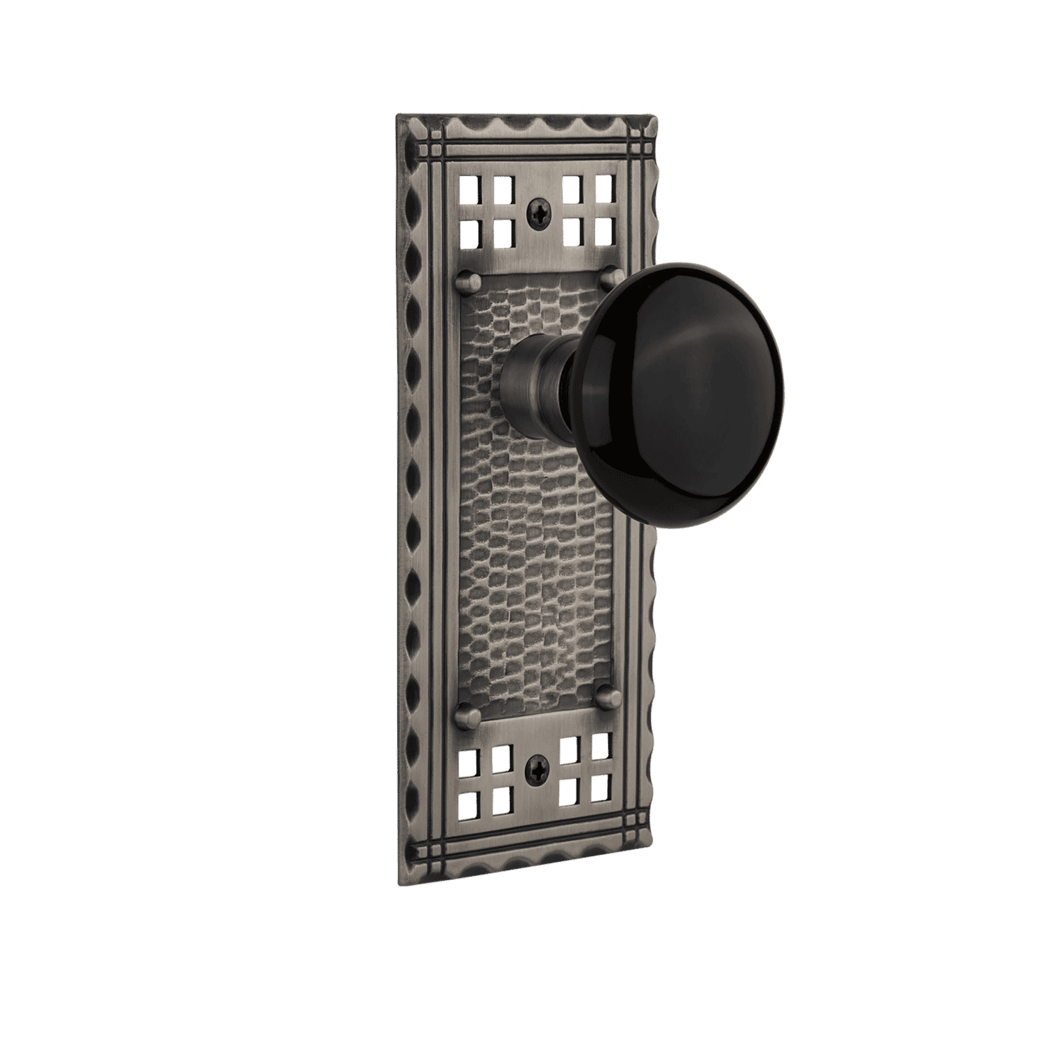 Vintage Pewter Long Plate with Black Porcelain Knob - Handcrafted Kitchen Cabinet Hardware for Farmhouse & Cottage Style Homes (Set of 10) - Perfect for Drawers, Cabinets, and Furniture Upgrades