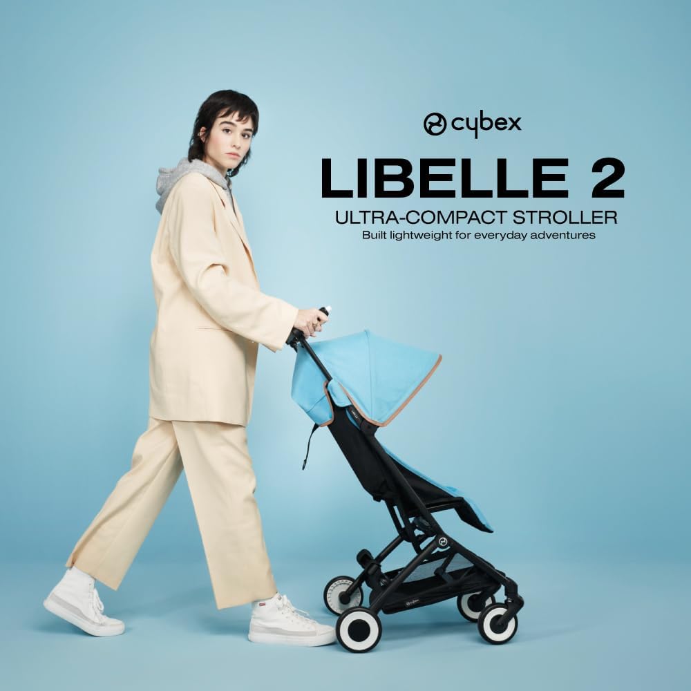 Cybex Libelle Lightweight Compact Travel Stroller for Baby - FAA Carry-On Compliant, One-Hand Fold & Adjustable Recline - Compatible with CYBEX Car Seats (Beach Blue) - Perfect for Air Travel, City Walks & Beach Outings