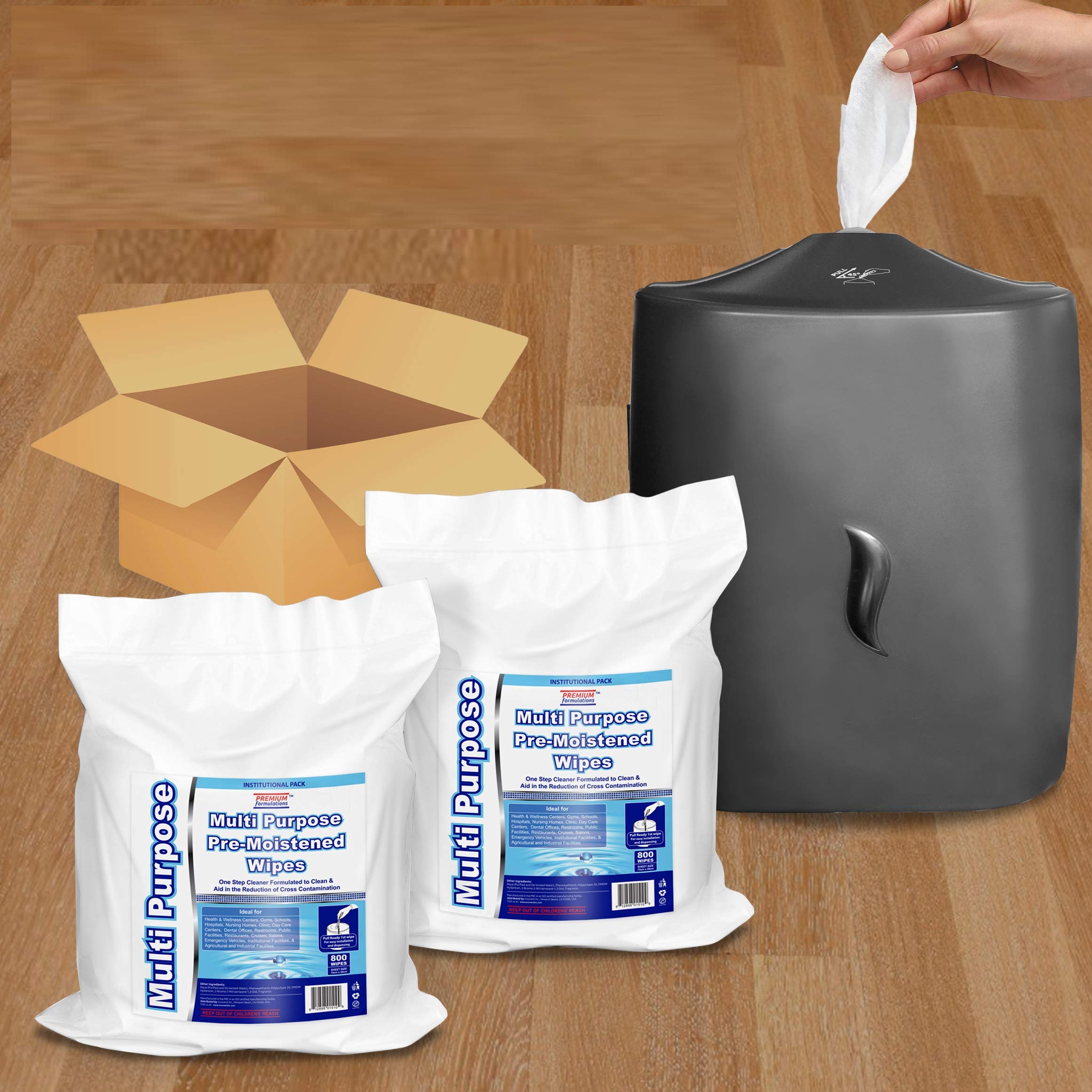**1600-Count Wet Wipes Combo Pack - 2 x 800 Refill Bags with Wall-Mount Upward Pull Dispenser - Ideal for Public Restrooms, Offices, and High-Traffic Areas**