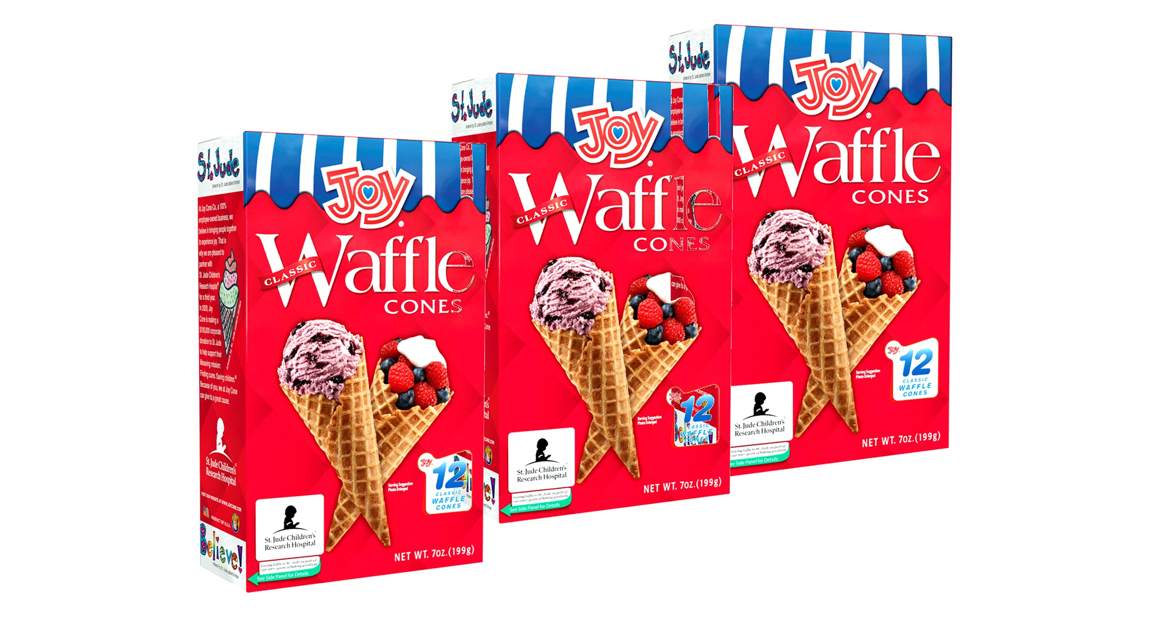 Joy Cone Waffle Ice Cream Cones - 3-Pack (12 Count) | Crunchy Sugar Cones for Homemade Ice Cream, Desserts & Party Treats
