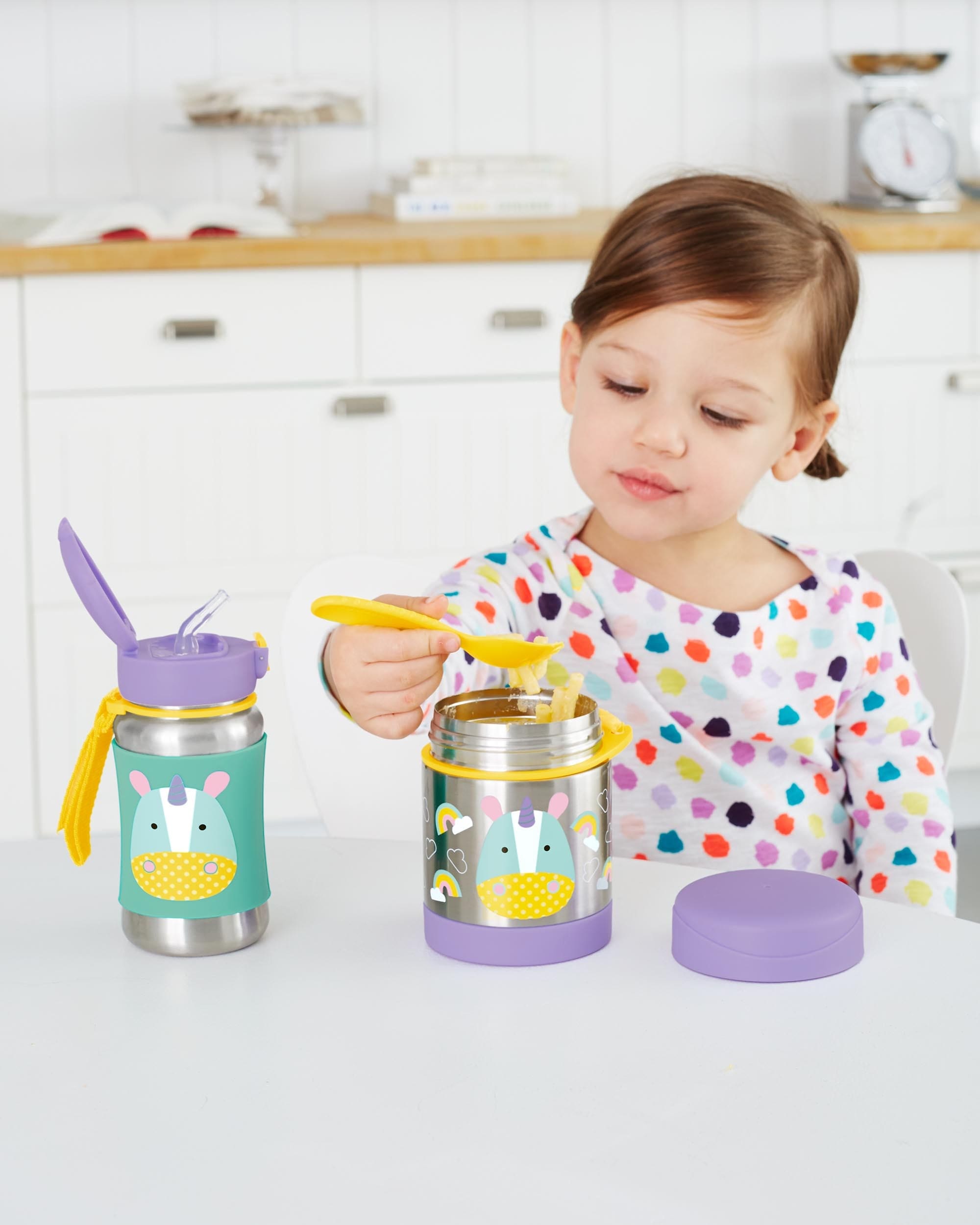 Skip Hop Zoo Stainless Steel Straw Bottle - Insulated Kids Water Bottle with Leak-Proof Lid, BPA-Free & Eco-Friendly - Perfect for School, Travel & Outdoor Activities