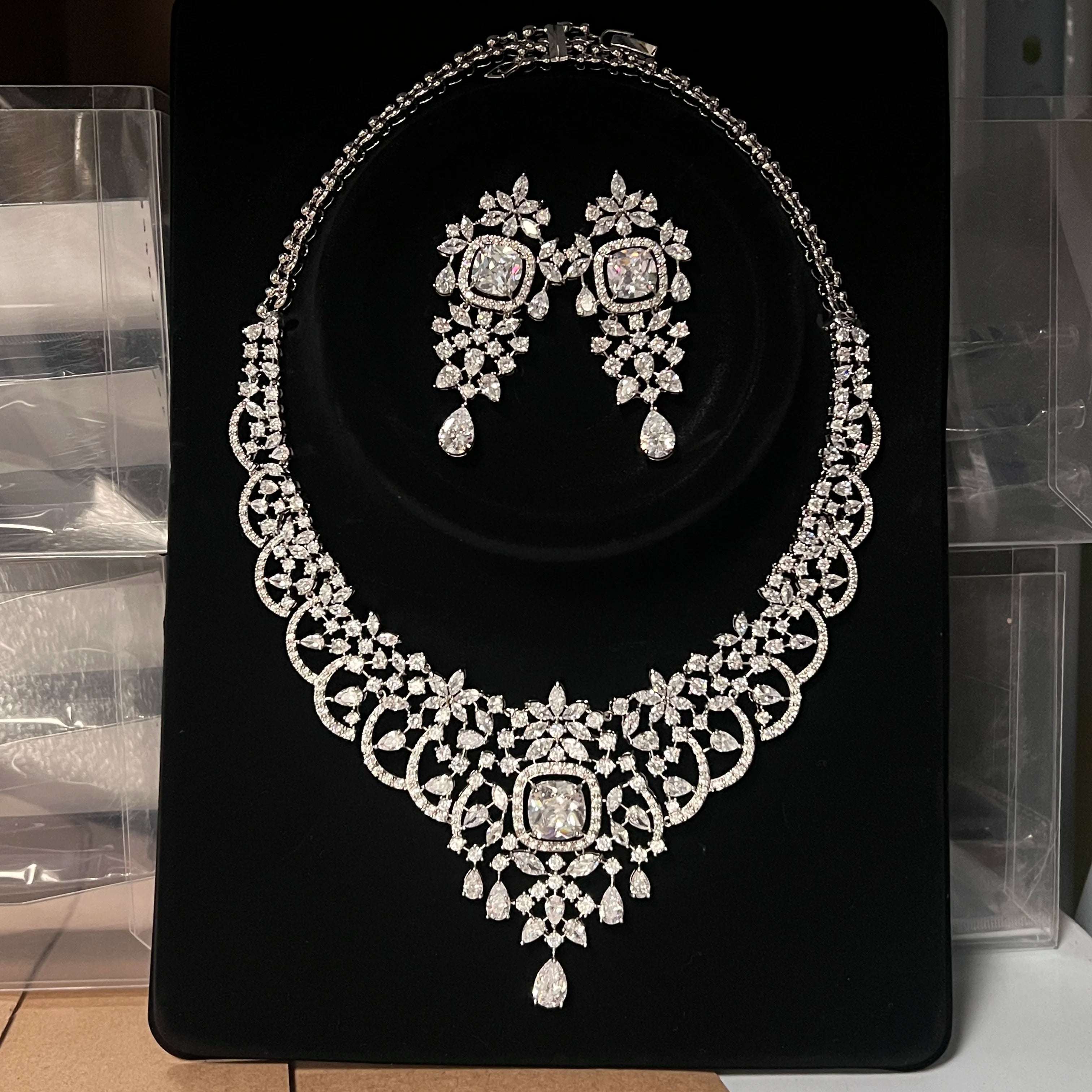Elegant White Cubic Zirconia Necklace Set for Women - 2Pcs Bridal Jewelry for Weddings, Parties & Special Occasions
