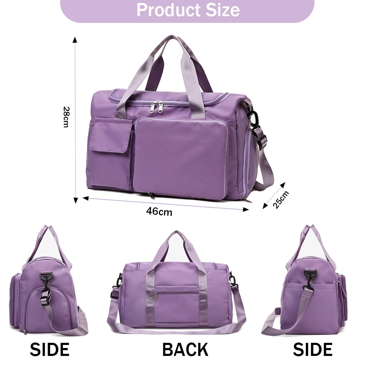 HYCOPROT Foldable Waterproof Gym Bag for Men & Women - Large Capacity Sports Duffel Bag with Shoe Compartment - Ideal for Gym, Travel, Workout & Weekend Trips - Purple
