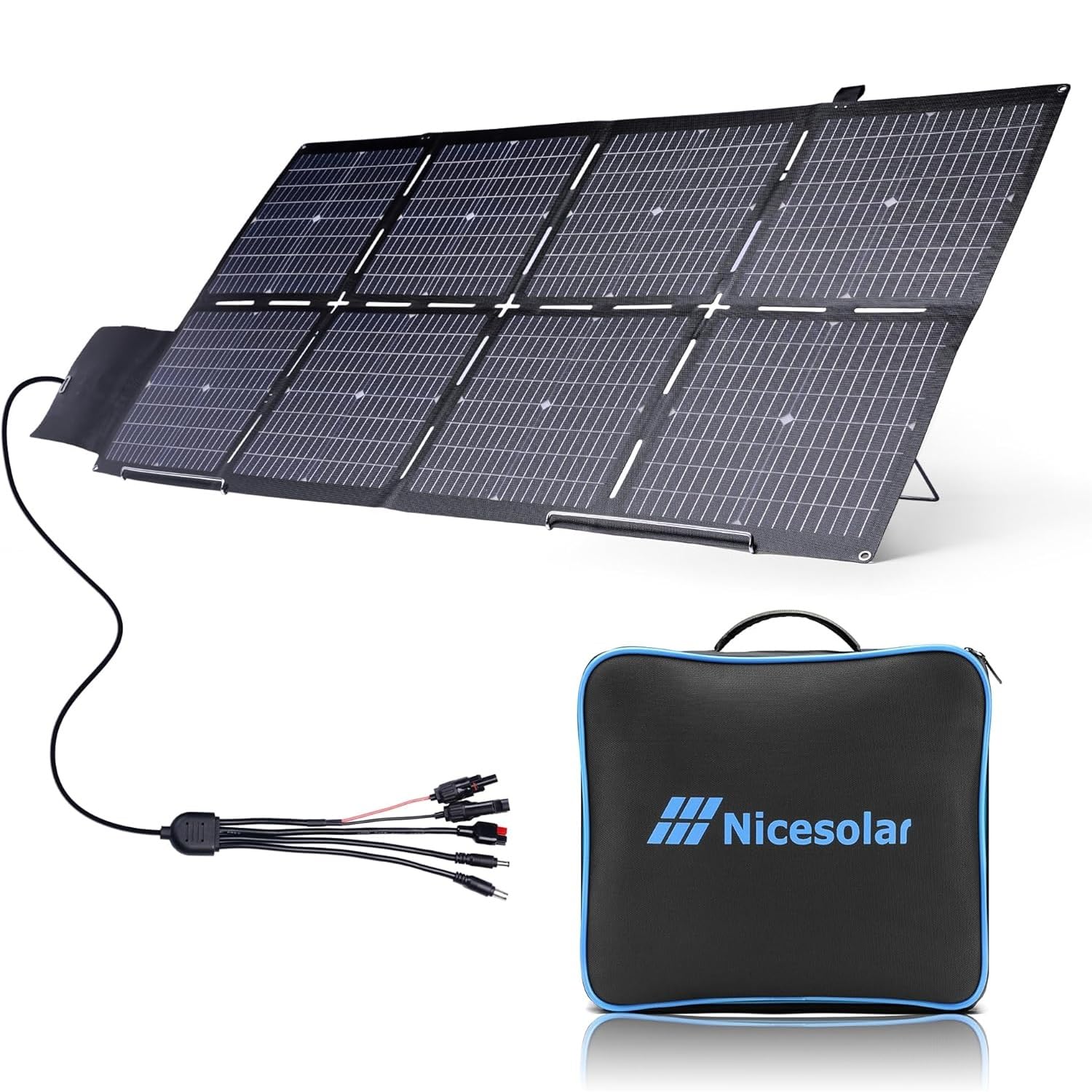 Nicesolar 200W Bifacial Portable Foldable Solar Panel Charger with USB A&C PD 65W - Compatible with Power Stations, Generators, Laptops, Smartphones, Tablets - Ideal for Outdoor Camping, RV Trips, Van Life & Emergency Power Backup
