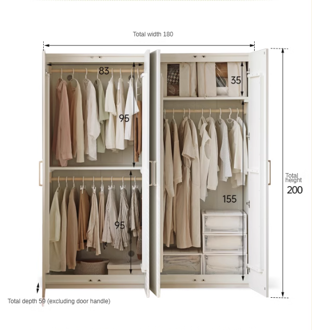 French Cream Pine Solid Wood Wardrobe - Elegant Bedroom Storage for Clothes & Accessories | Perfect for Master Bedroom, Guest Room & Walk-In Closets