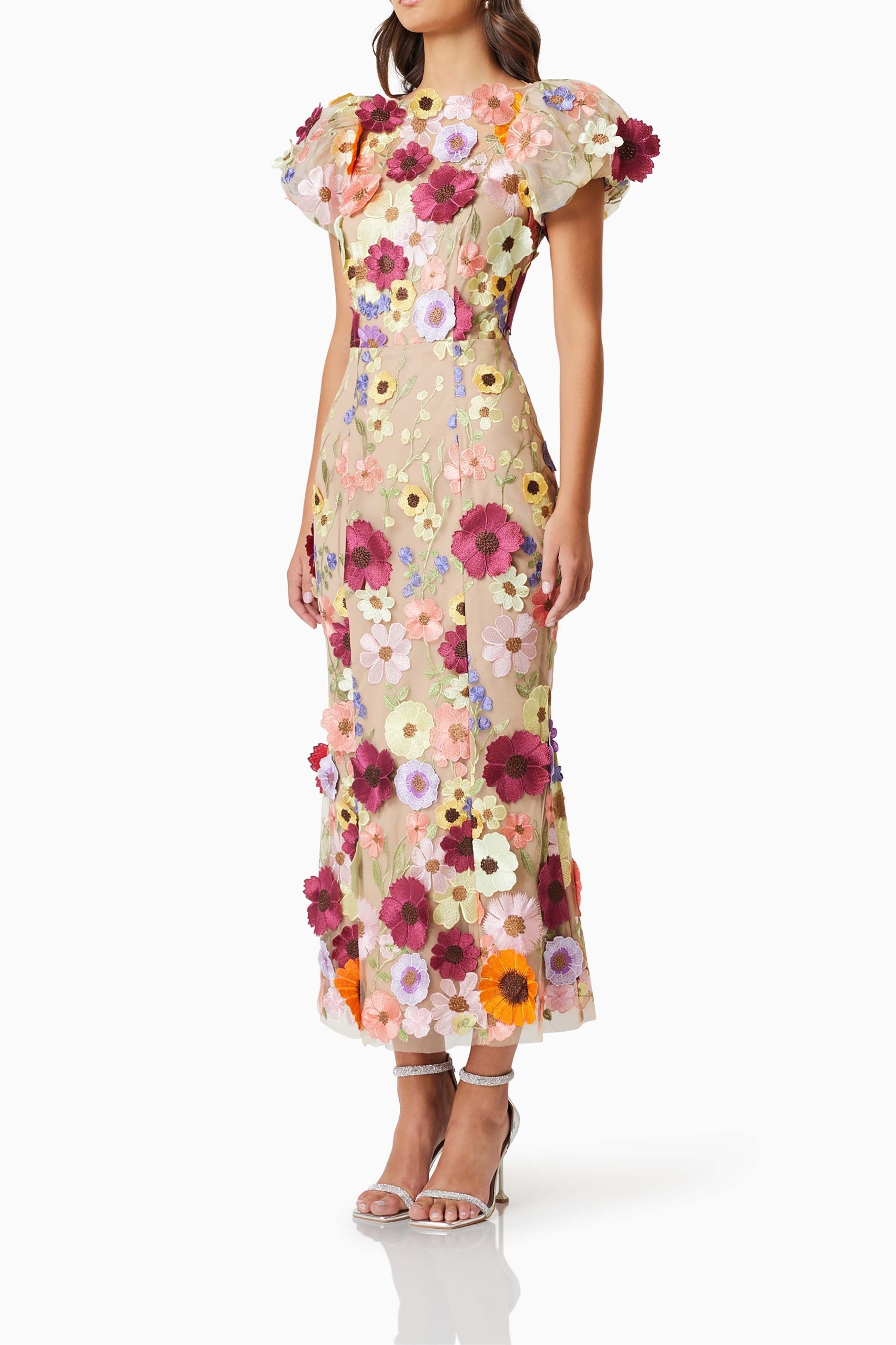 Astraea Elegant 3D Lace Maxi Dress in Pink - Perfect for Weddings, Parties & Special Occasions