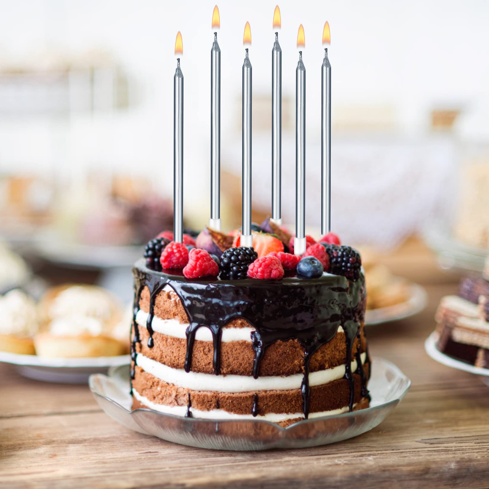12-Pack Silver Glitter Birthday Cake Candles - Tall Decorative Candles for Birthday Cakes, Wedding Cakes & Party Desserts - Perfect for Birthday Parties, Anniversary Celebrations & Special Events