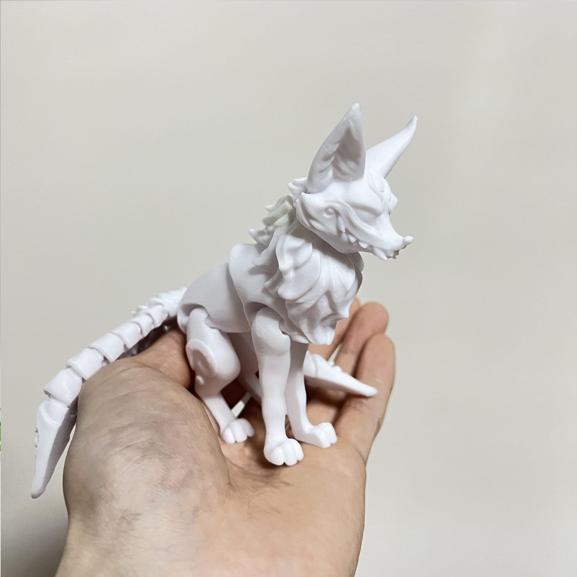3D Printed Fox & Nine-Tailed Fox Articulated Fidget Toy - Flexible Animal Desk Decor for Home, Office & Car Dashboard (White) | Stress Relief & Focus Aid for Adults & Kids